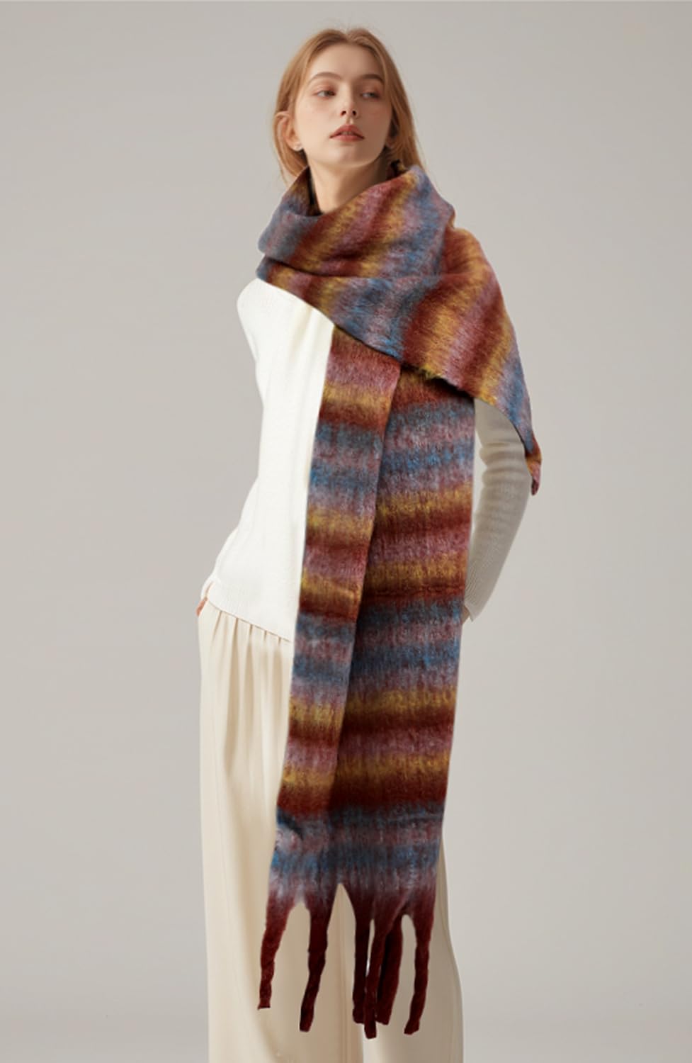 Passionbility Women's Winter Scarfs for Women, Mohair Vintage Scarf Large Chunky Scarf Cashmere Feel Blanket Wrap