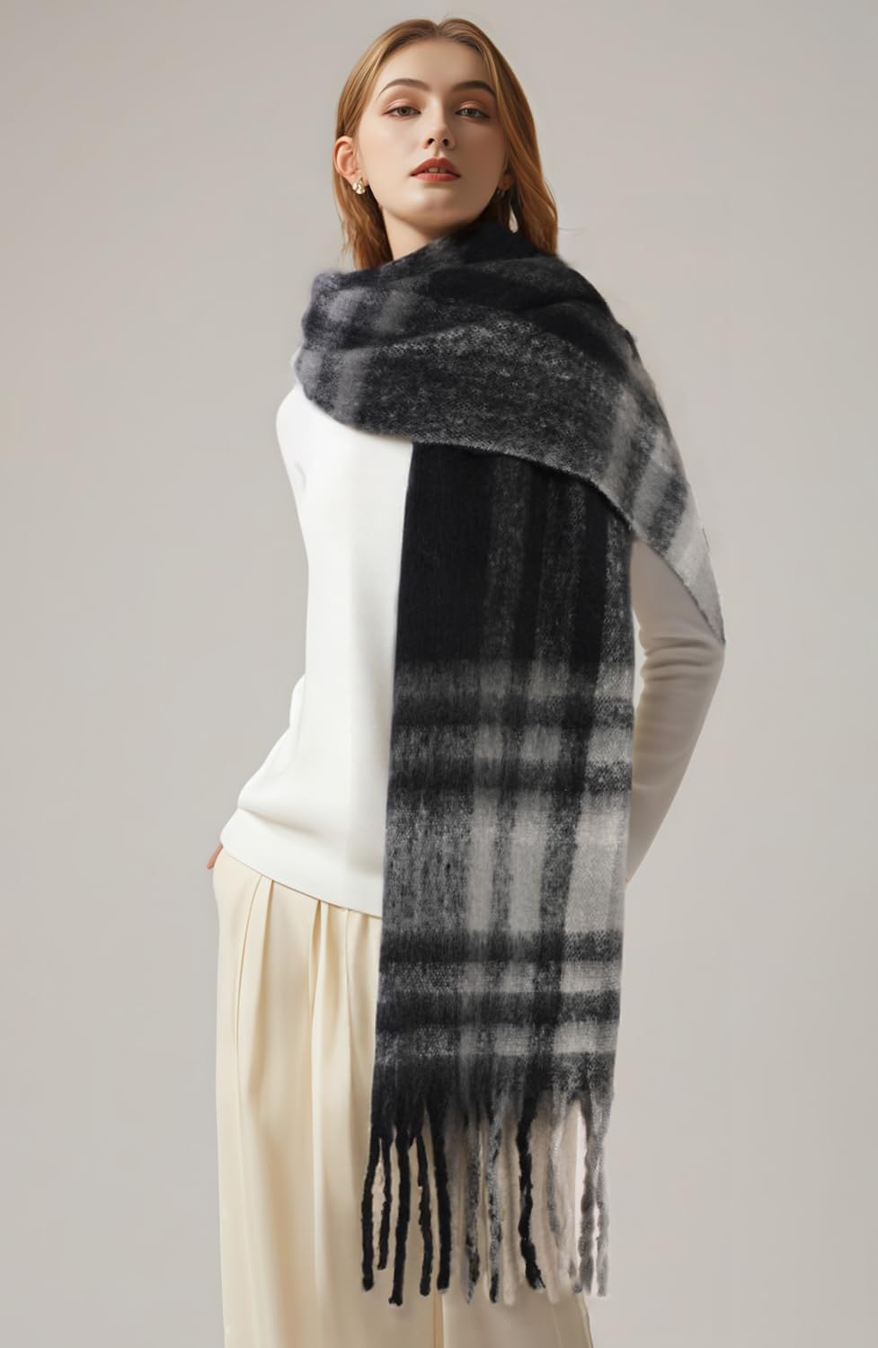 Passionbility Women's Winter Scarfs for Women, Mohair Vintage Scarf Large Chunky Scarf Cashmere Feel Blanket Wrap