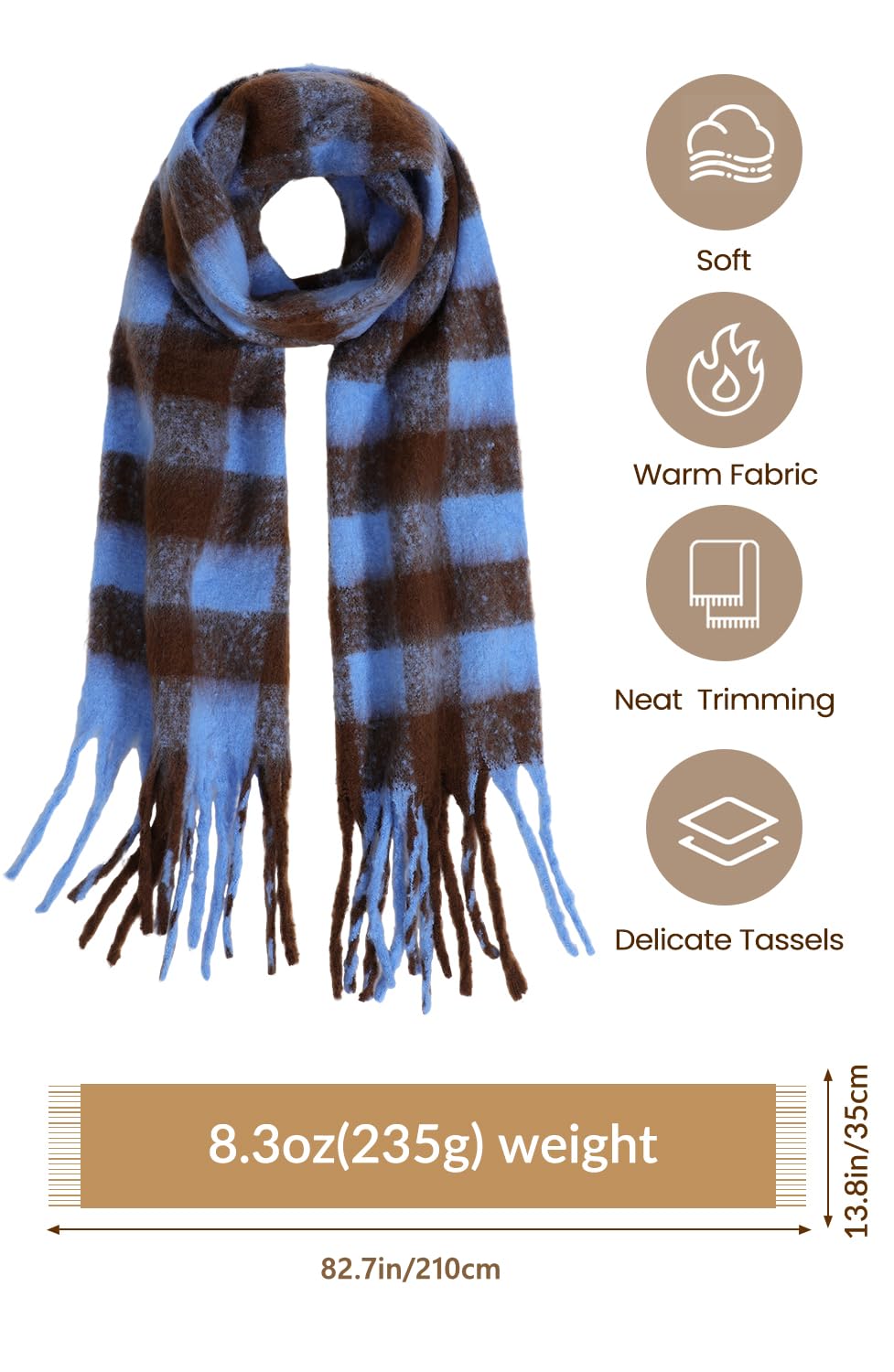 Passionbility Women's Winter Scarfs for Women, Mohair Vintage Scarf Large Chunky Scarf Cashmere Feel Blanket Wrap