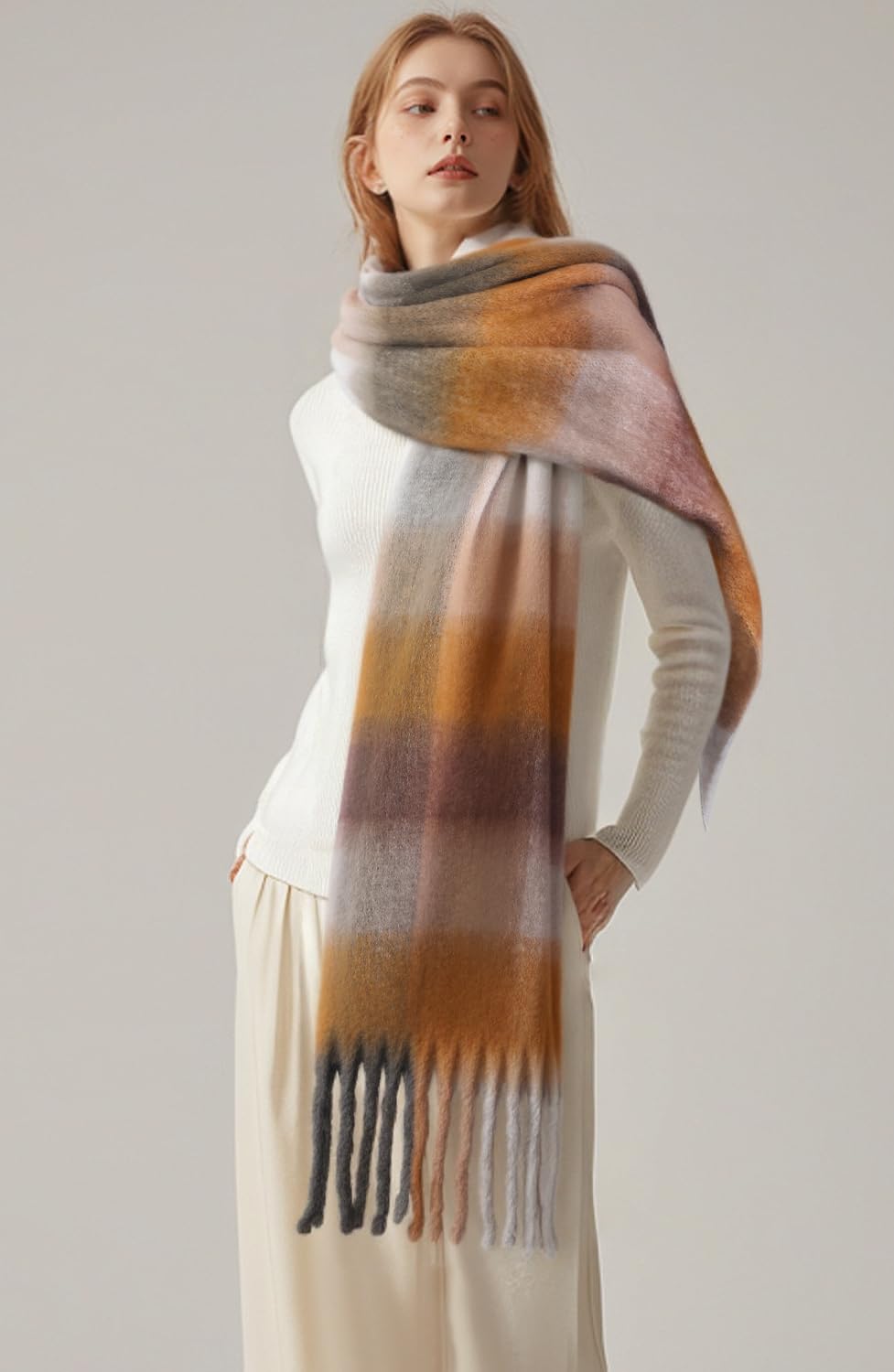 Passionbility Women's Winter Scarfs for Women, Mohair Vintage Scarf Large Chunky Scarf Cashmere Feel Blanket Wrap