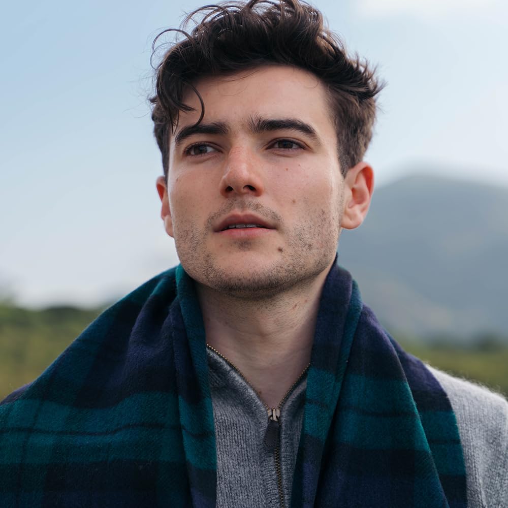 Biddy Murphy 100% Irish Wool Scarf for Women & Men, Soft & Warm, Plaid Tartan, 9" x 78"