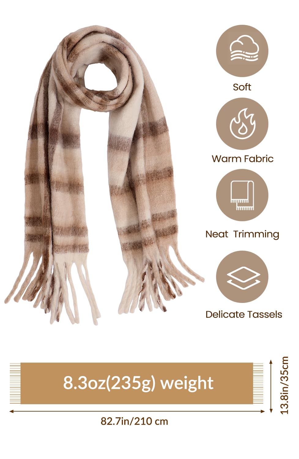 Passionbility Women's Winter Scarfs for Women, Mohair Vintage Scarf Large Chunky Scarf Cashmere Feel Blanket Wrap