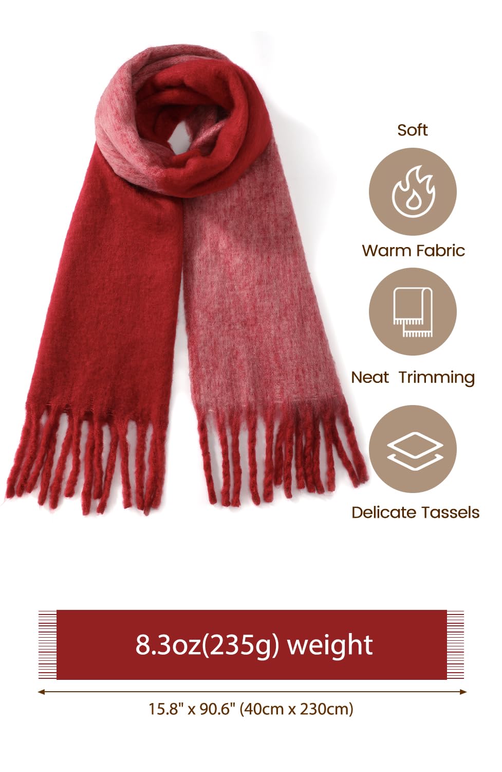 Passionbility Women's Winter Scarfs for Women, Mohair Vintage Scarf Large Chunky Scarf Cashmere Feel Blanket Wrap