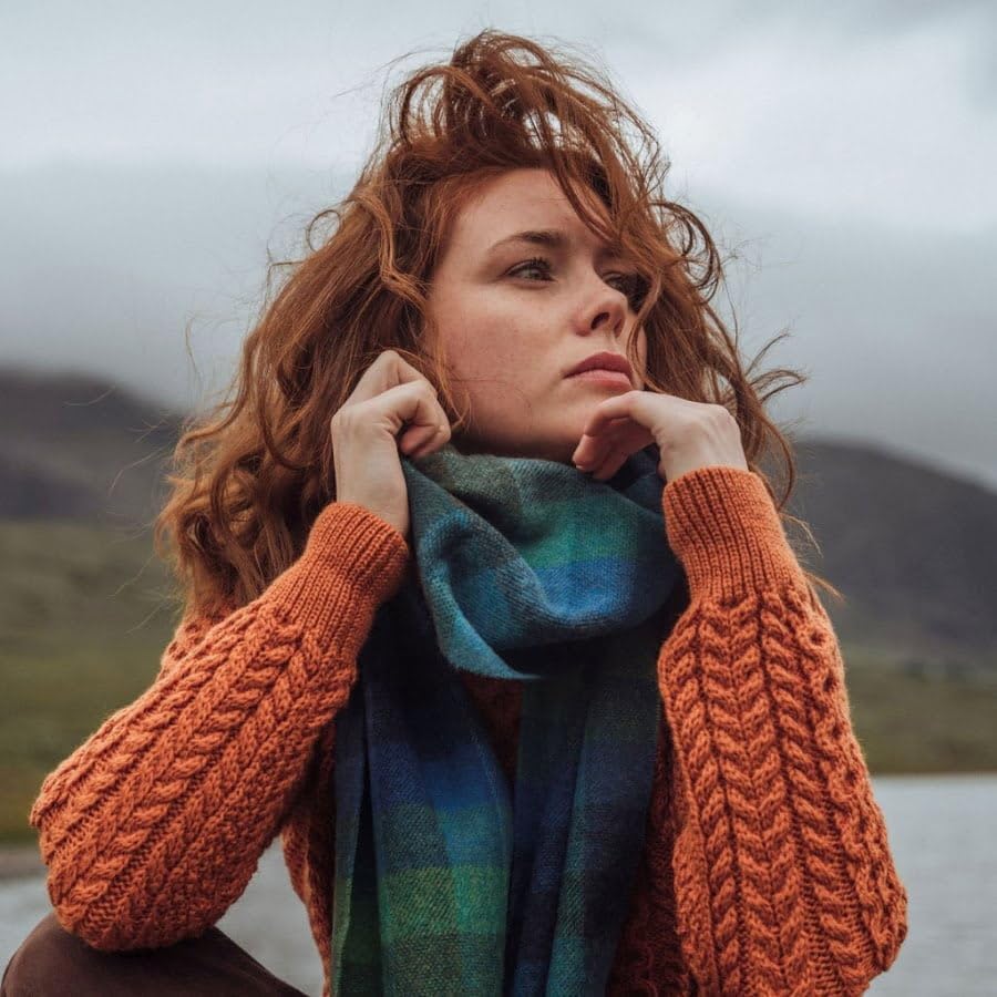 Biddy Murphy 100% Irish Wool Scarf for Women & Men, Soft & Warm, Plaid Tartan, 9" x 78"