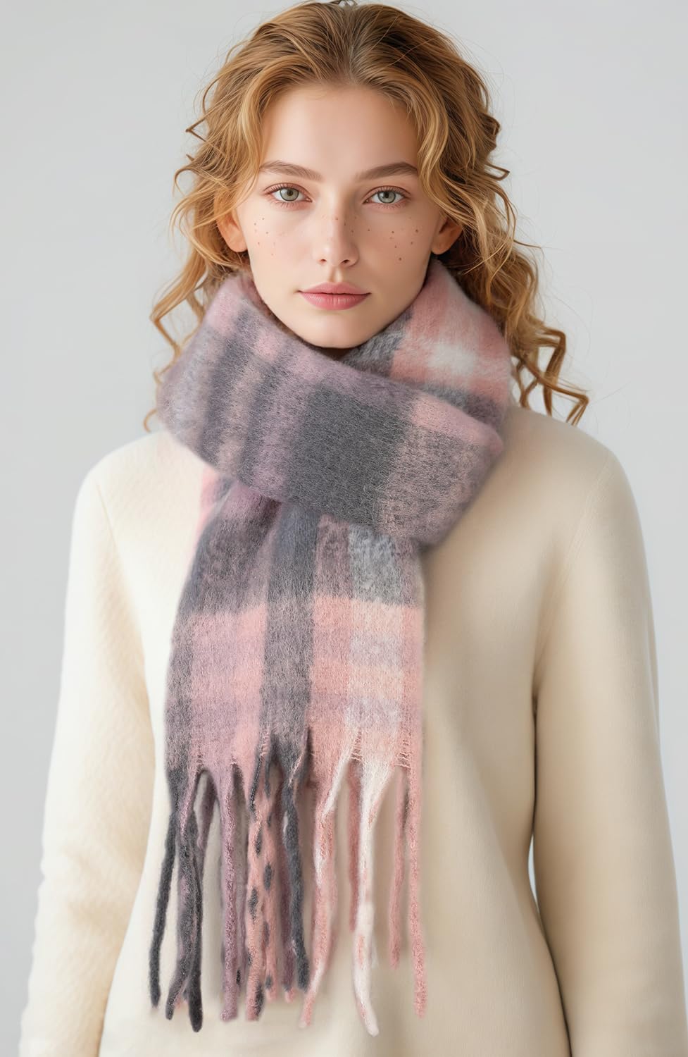 Passionbility Women's Winter Scarfs for Women, Mohair Vintage Scarf Large Chunky Scarf Cashmere Feel Blanket Wrap