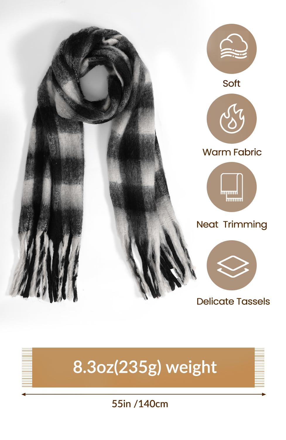 Passionbility Women's Winter Scarfs for Women, Mohair Vintage Scarf Large Chunky Scarf Cashmere Feel Blanket Wrap