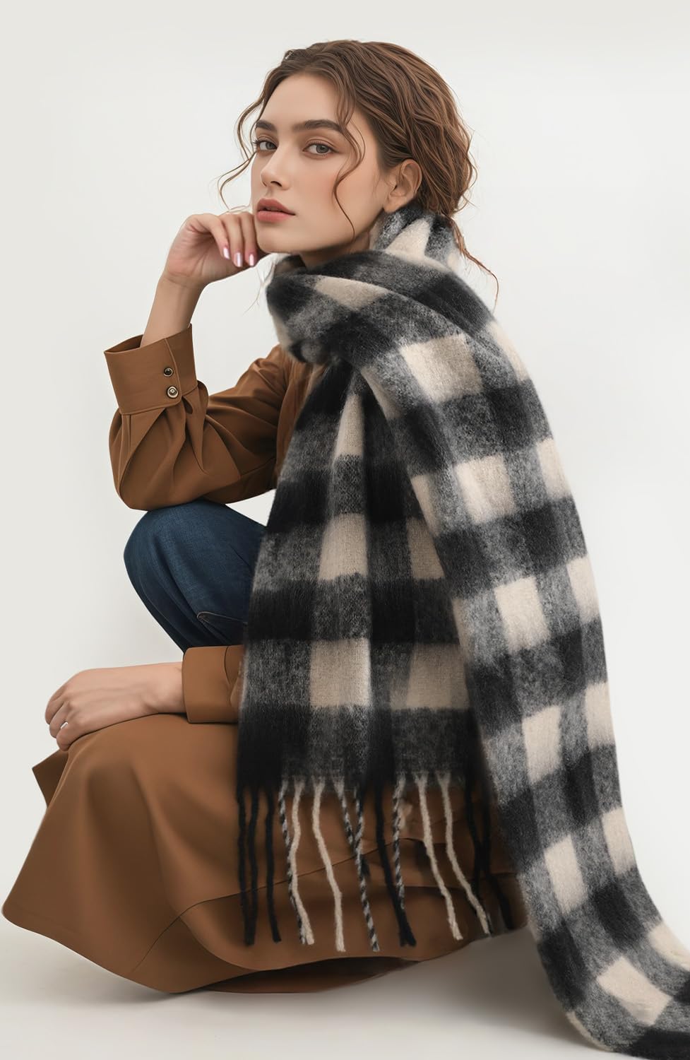 Passionbility Women's Winter Scarfs for Women, Mohair Vintage Scarf Large Chunky Scarf Cashmere Feel Blanket Wrap