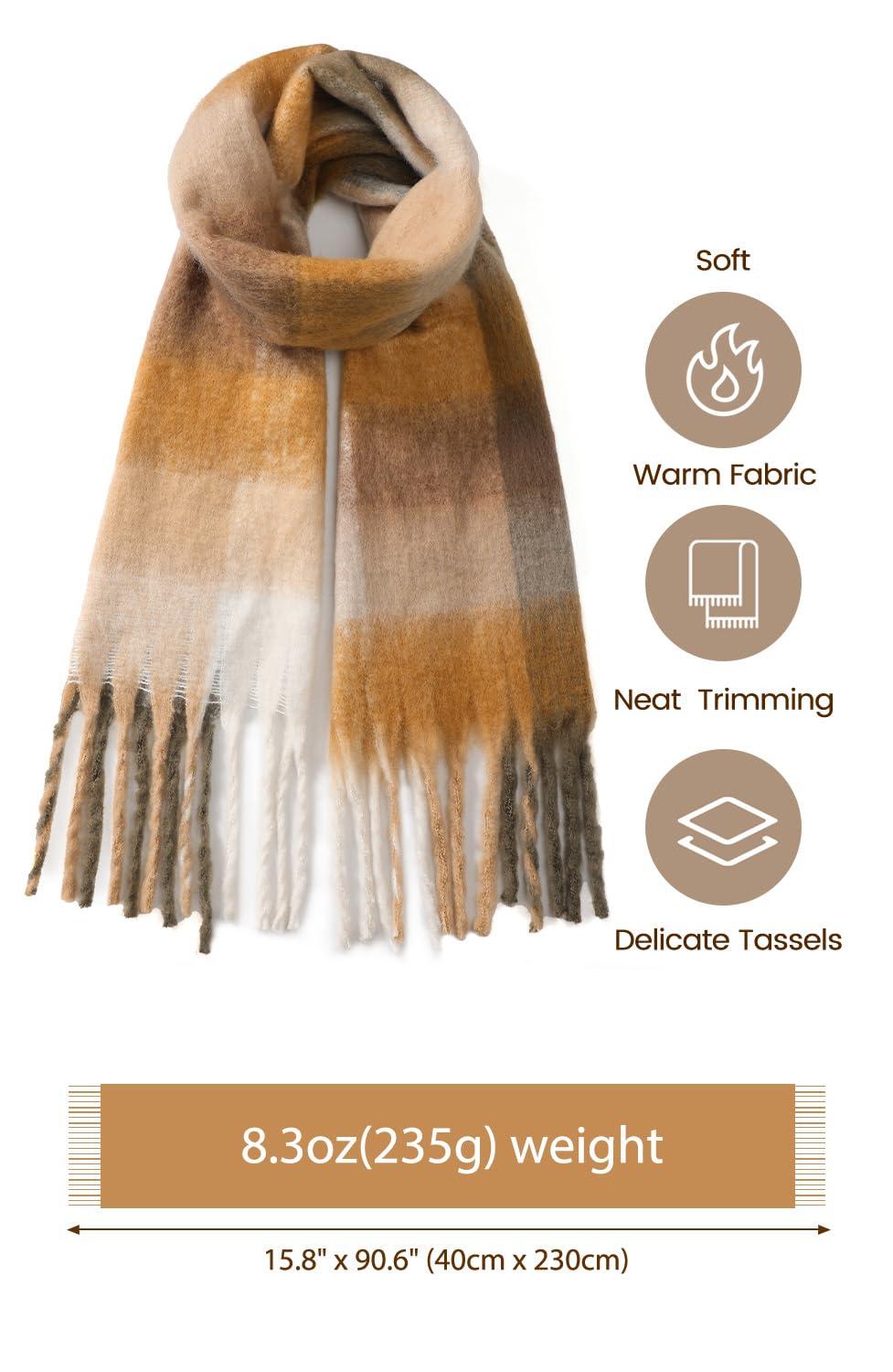 Passionbility Women's Winter Scarfs for Women, Mohair Vintage Scarf Large Chunky Scarf Cashmere Feel Blanket Wrap