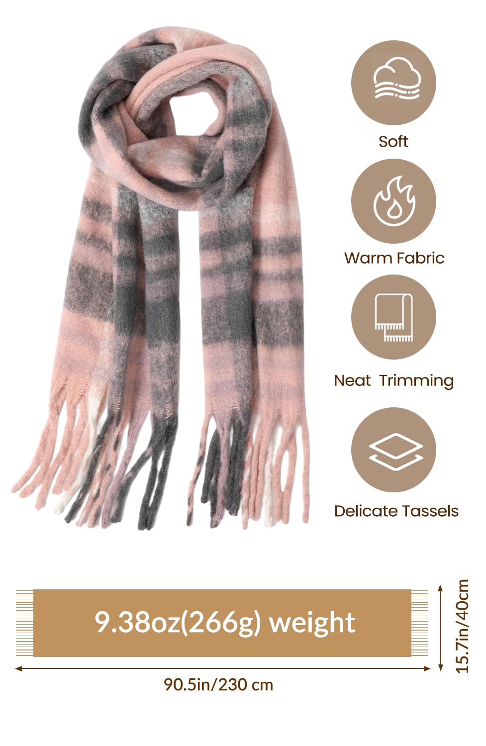 Passionbility Women's Winter Scarfs for Women, Mohair Vintage Scarf Large Chunky Scarf Cashmere Feel Blanket Wrap