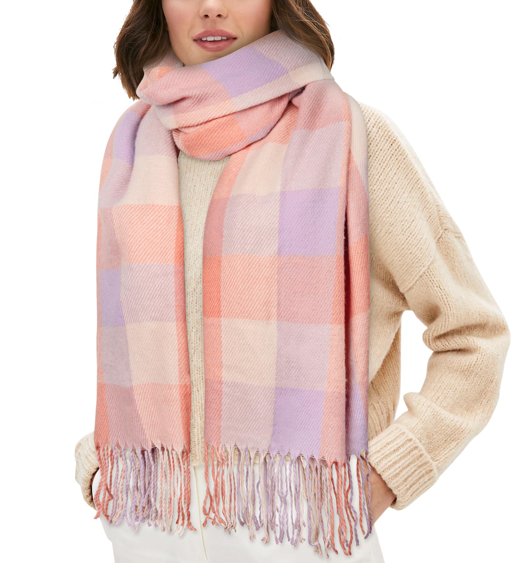 YSense Winter Scarf for Women, Fashion Long Plaid Scarves Warm Big Tartan Blanket Wrap Shawl Ladies Gifts