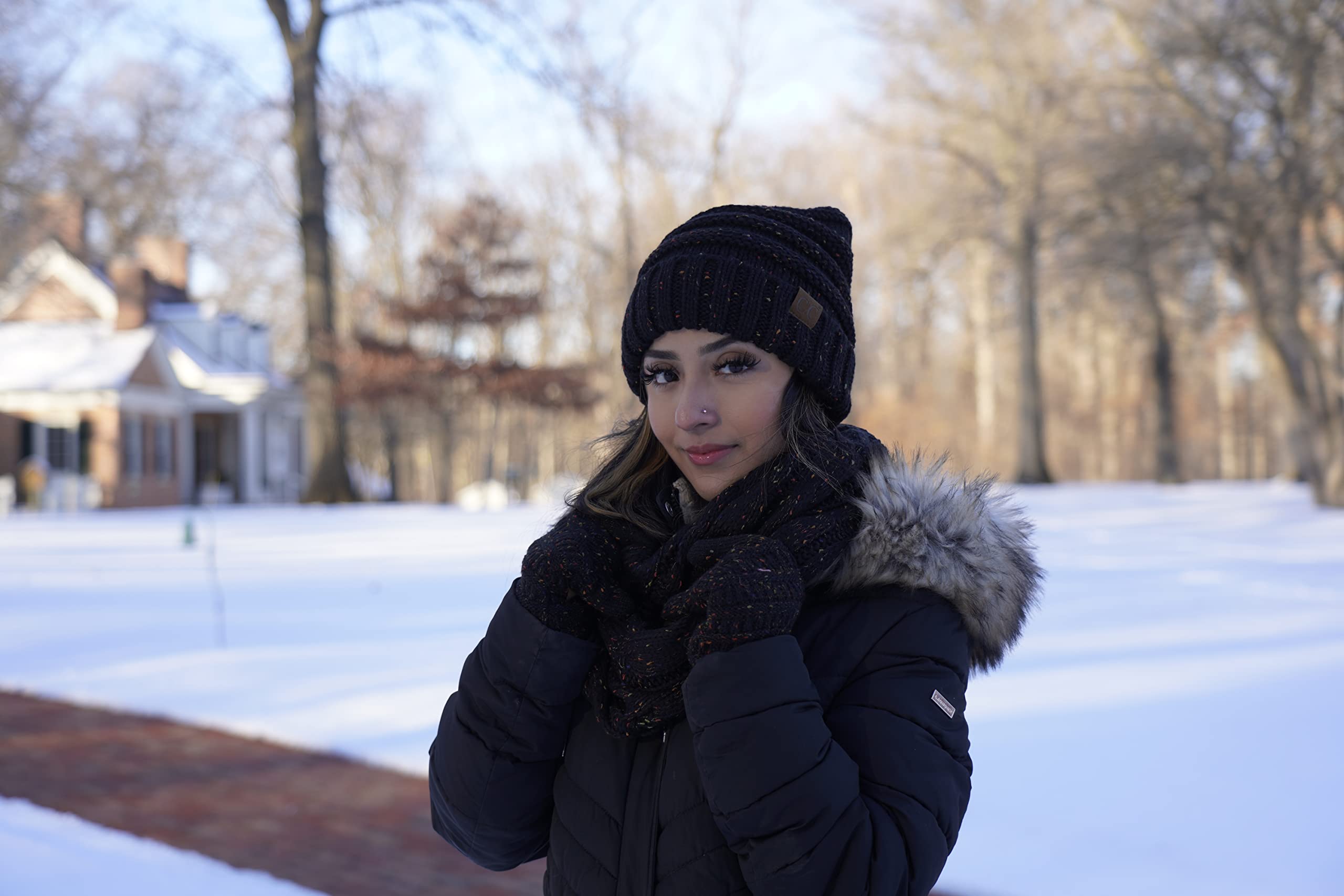 Funky Junque Hat Scarf Glove Set for Women – Matching Winter Set with Oversized Slouchy Beanie, Infinity Scarf & Cozy Gloves