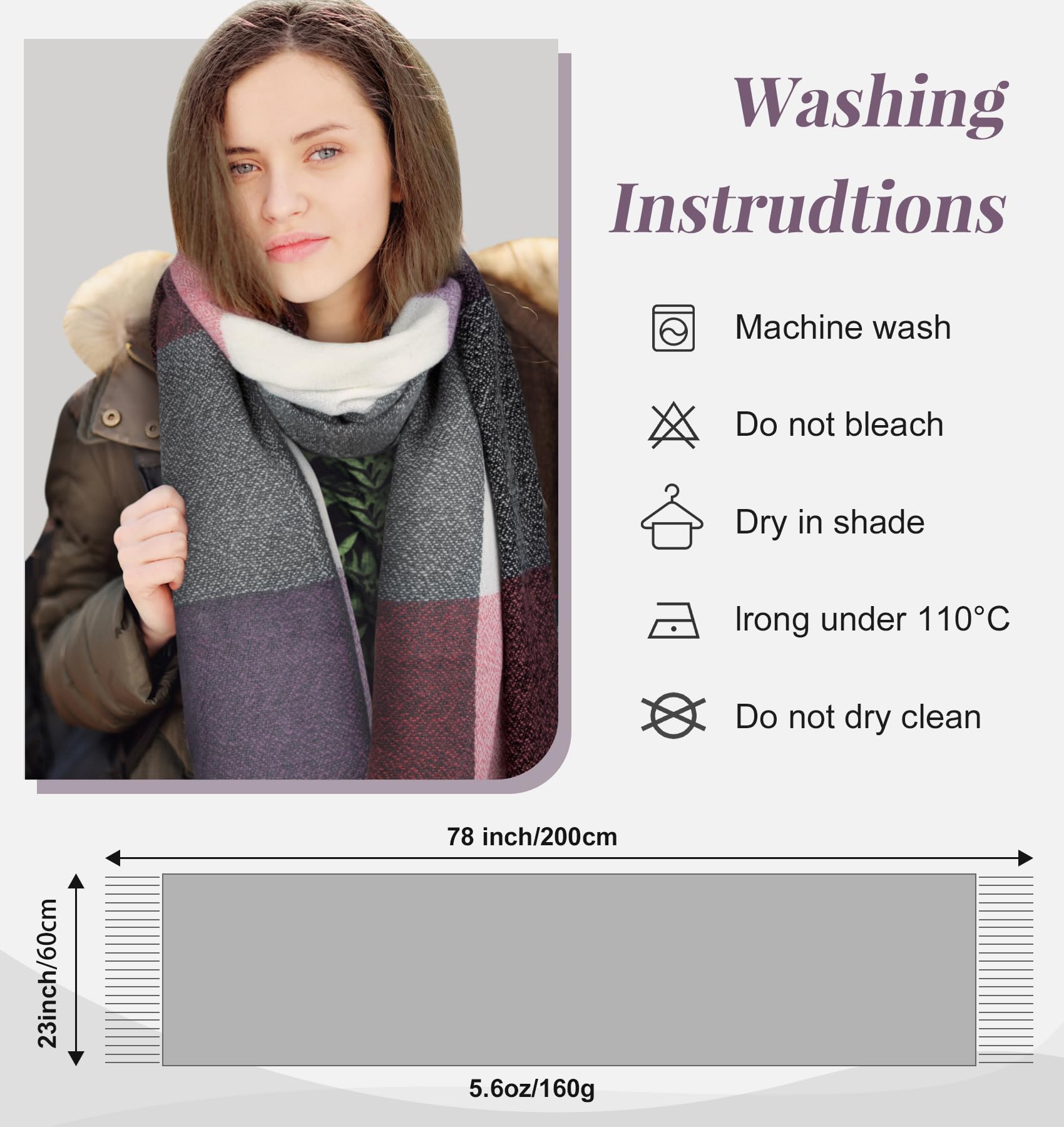 YSense Winter Scarf for Women, Fashion Long Plaid Scarves Warm Big Tartan Blanket Wrap Shawl Ladies Gifts