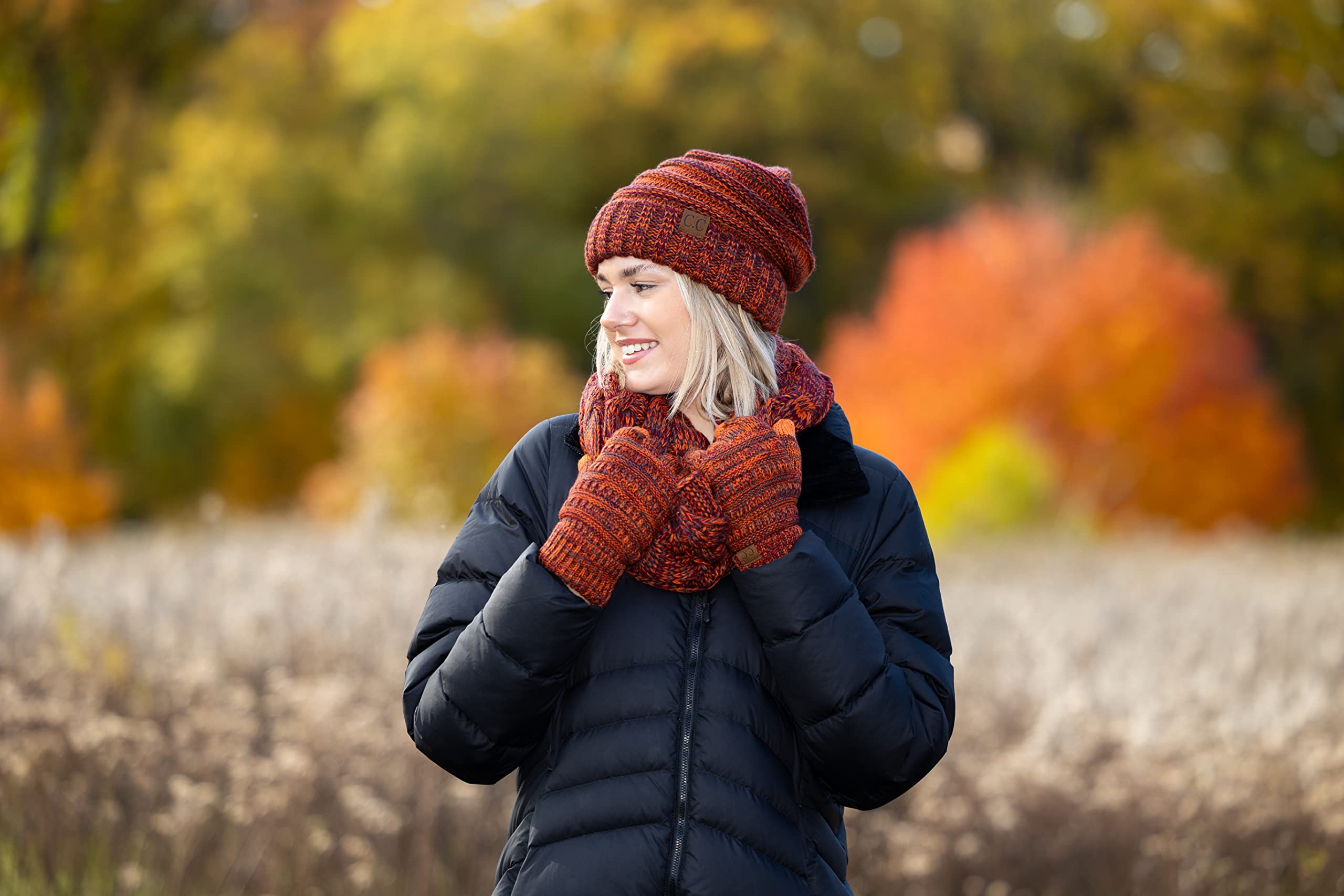 Funky Junque Hat Scarf Glove Set for Women – Matching Winter Set with Oversized Slouchy Beanie, Infinity Scarf & Cozy Gloves