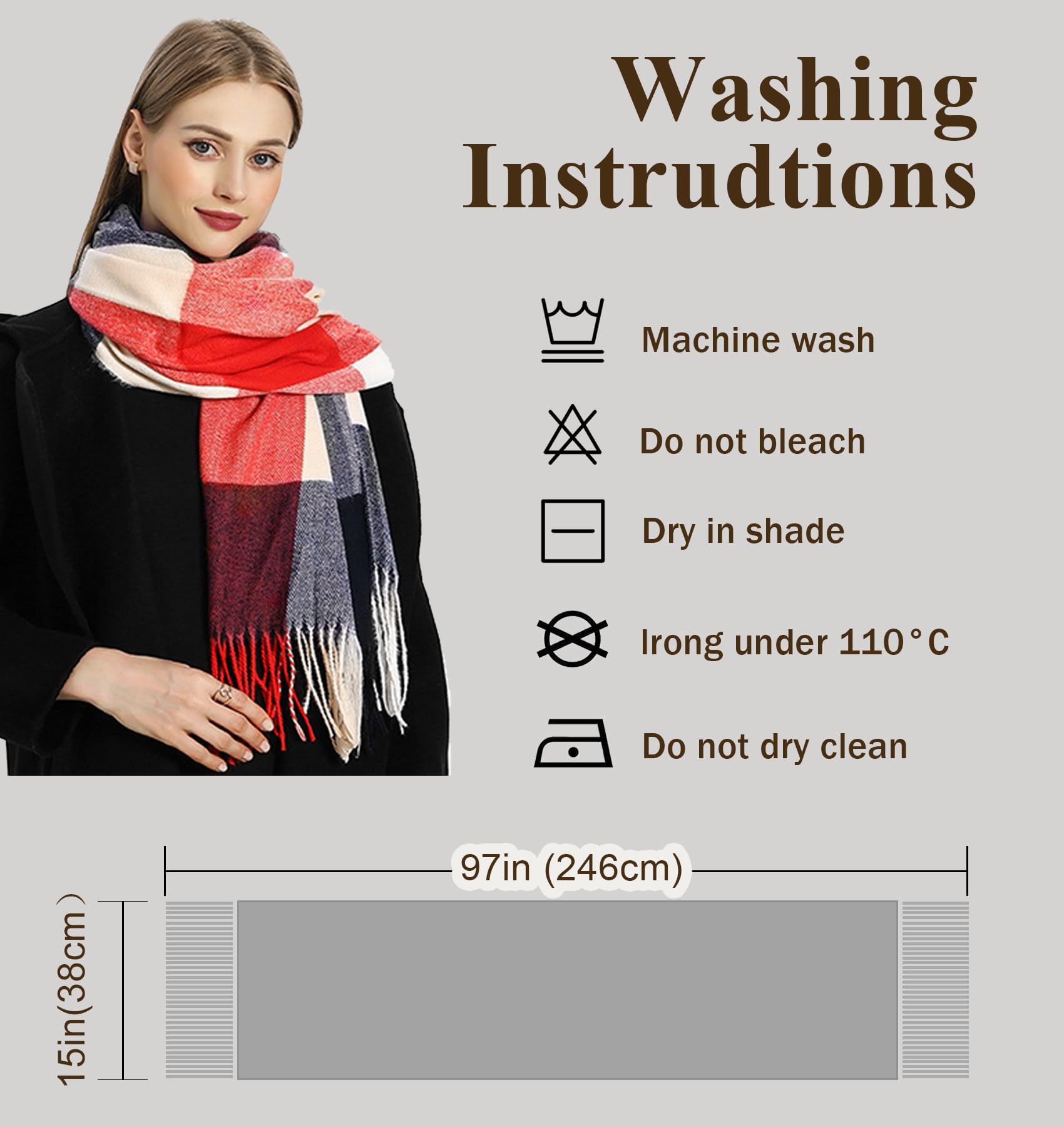 YSense Winter Scarf for Women, Fashion Long Plaid Scarves Warm Big Tartan Blanket Wrap Shawl Ladies Gifts