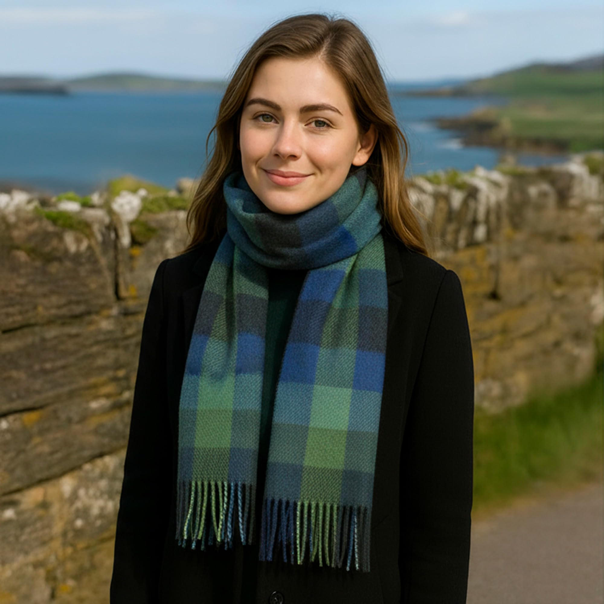 Biddy Murphy 100% Irish Wool Scarf for Women & Men, Soft & Warm, Plaid Tartan, 9" x 78"