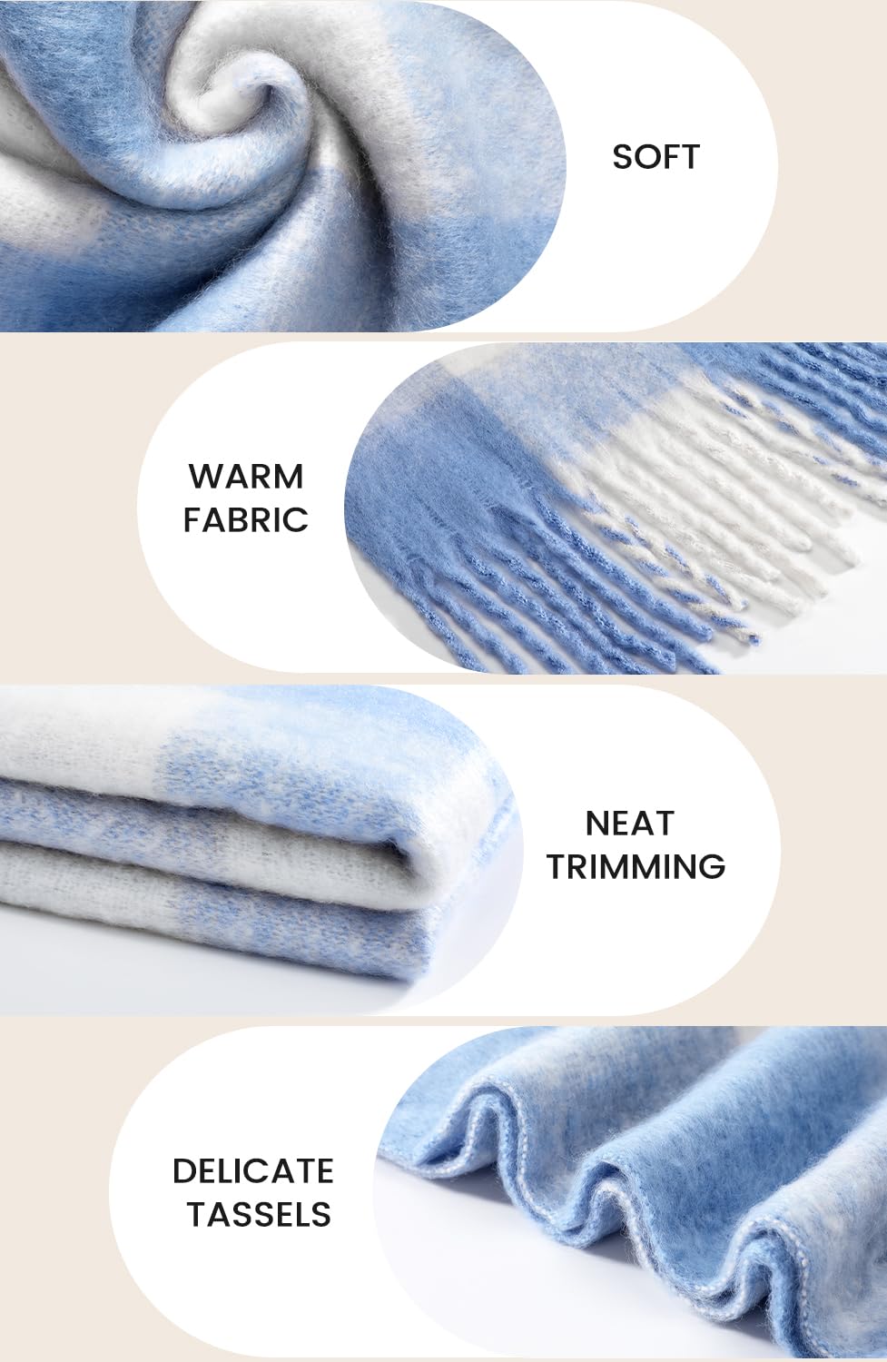 Passionbility Women's Winter Scarfs for Women, Mohair Vintage Scarf Large Chunky Scarf Cashmere Feel Blanket Wrap