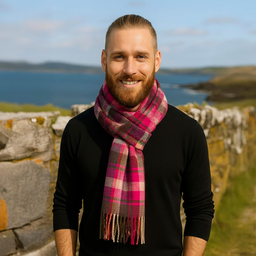 Biddy Murphy 100% Irish Wool Scarf for Women & Men, Soft & Warm, Plaid Tartan, 9" x 78"