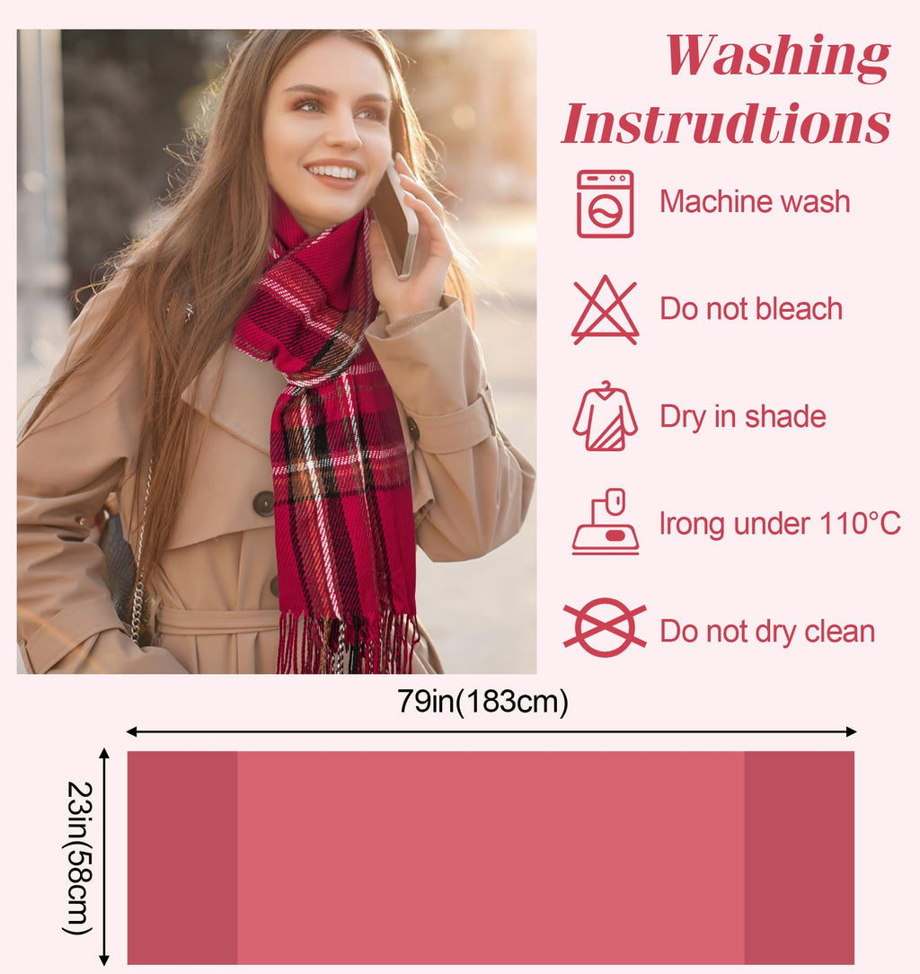 YSense Winter Scarf for Women, Fashion Long Plaid Scarves Warm Big Tartan Blanket Wrap Shawl Ladies Gifts