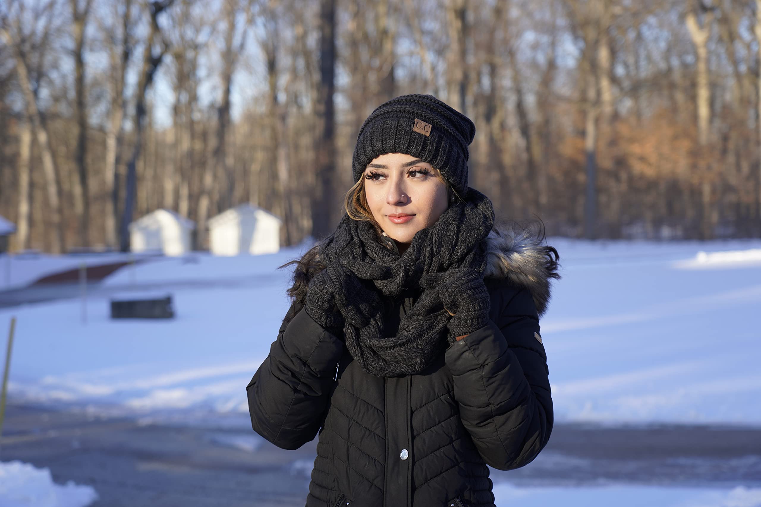 Funky Junque Hat Scarf Glove Set for Women – Matching Winter Set with Oversized Slouchy Beanie, Infinity Scarf & Cozy Gloves