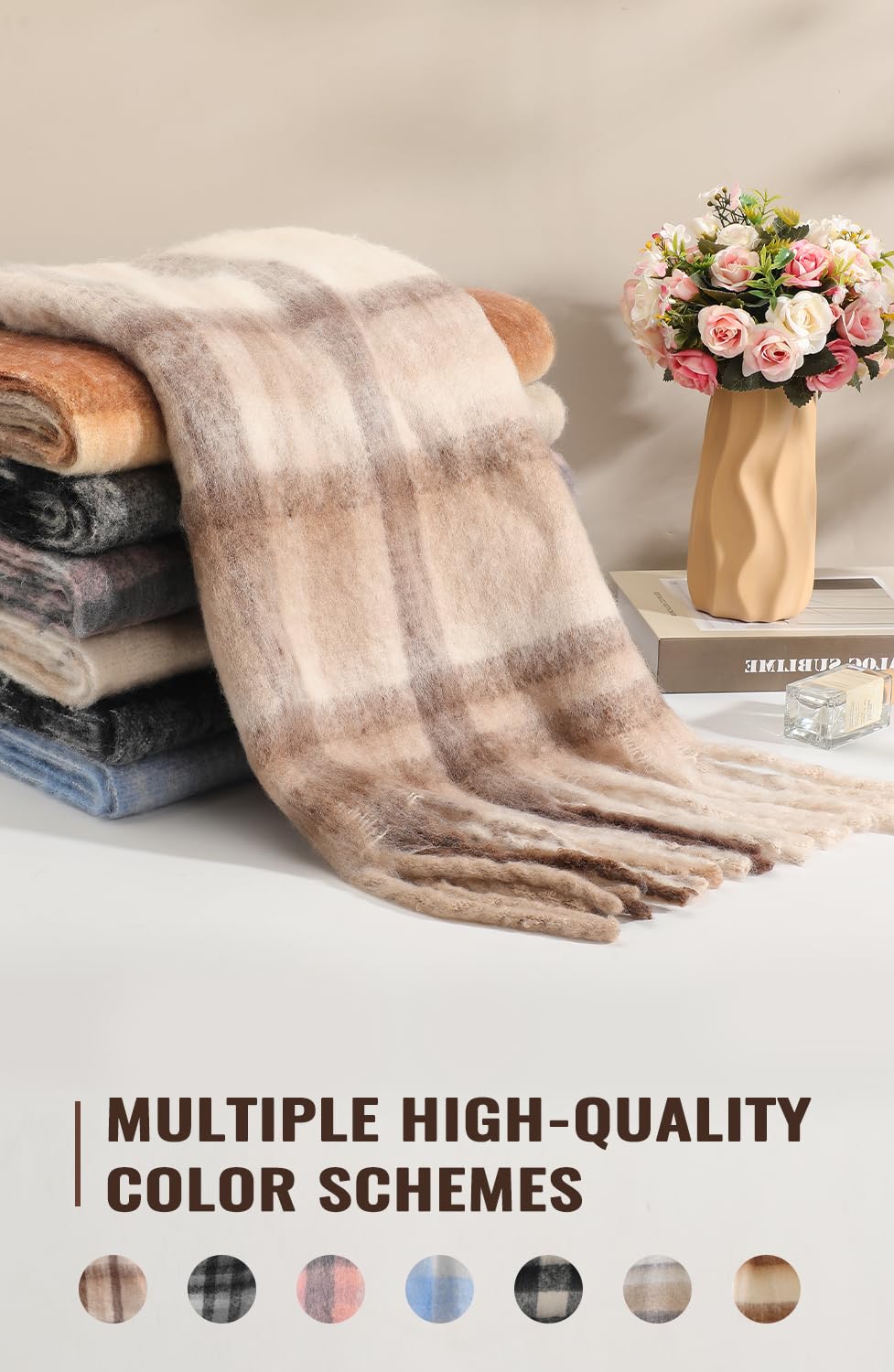 Passionbility Women's Winter Scarfs for Women, Mohair Vintage Scarf Large Chunky Scarf Cashmere Feel Blanket Wrap