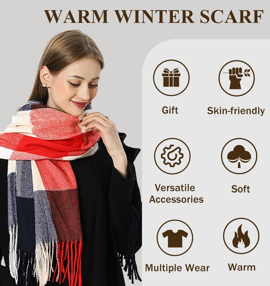YSense Winter Scarf for Women, Fashion Long Plaid Scarves Warm Big Tartan Blanket Wrap Shawl Ladies Gifts