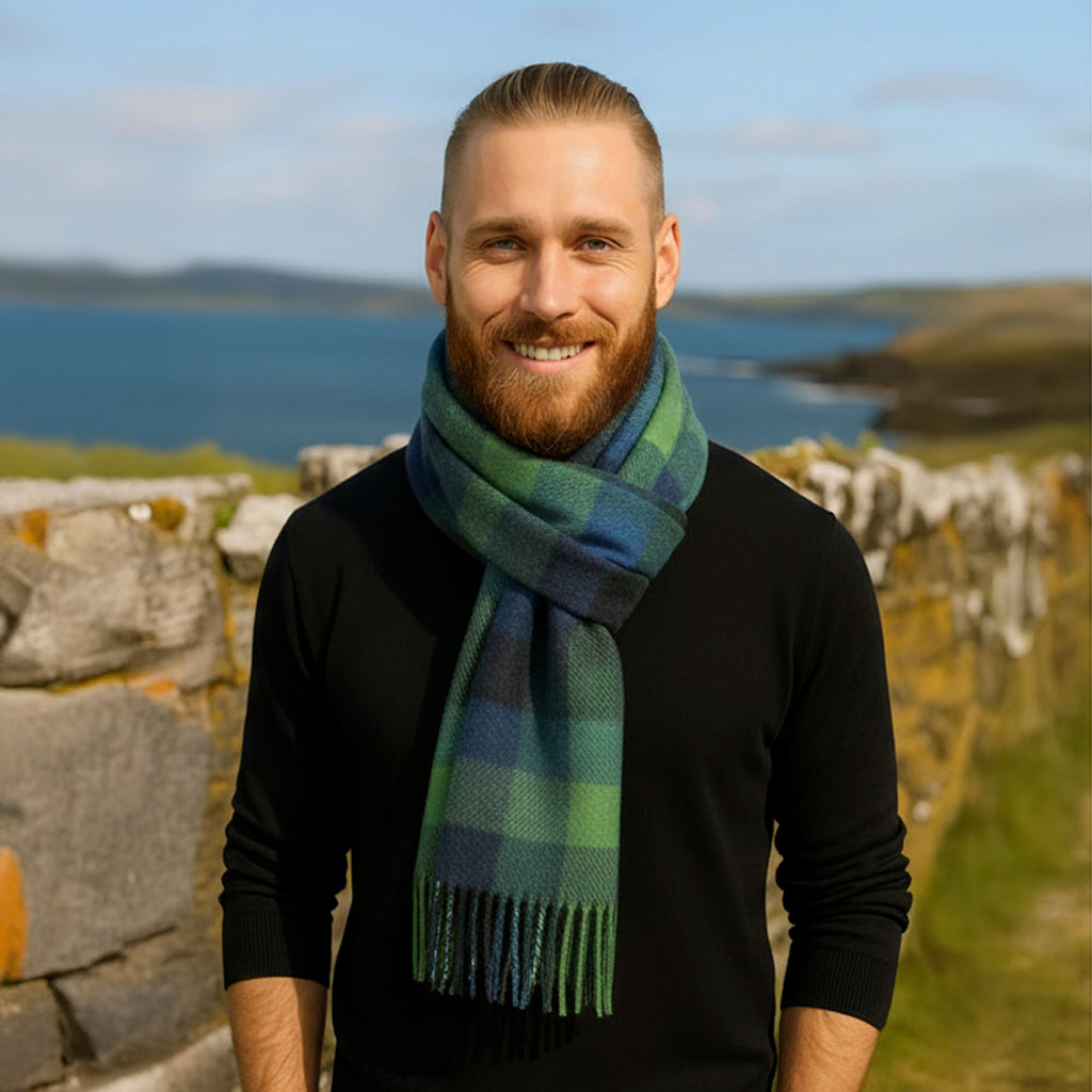 Biddy Murphy 100% Irish Wool Scarf for Women & Men, Soft & Warm, Plaid Tartan, 9" x 78"