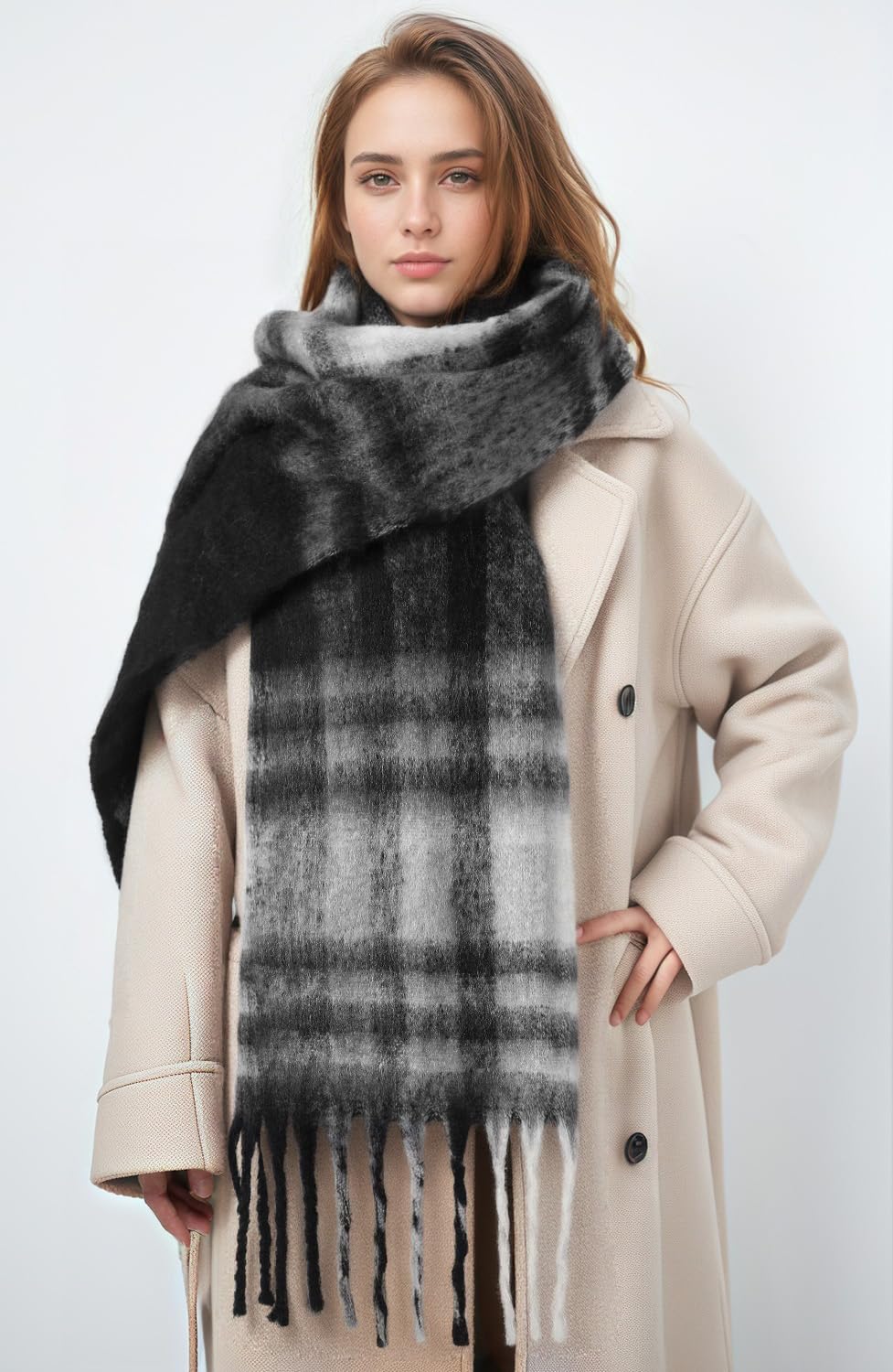Passionbility Women's Winter Scarfs for Women, Mohair Vintage Scarf Large Chunky Scarf Cashmere Feel Blanket Wrap