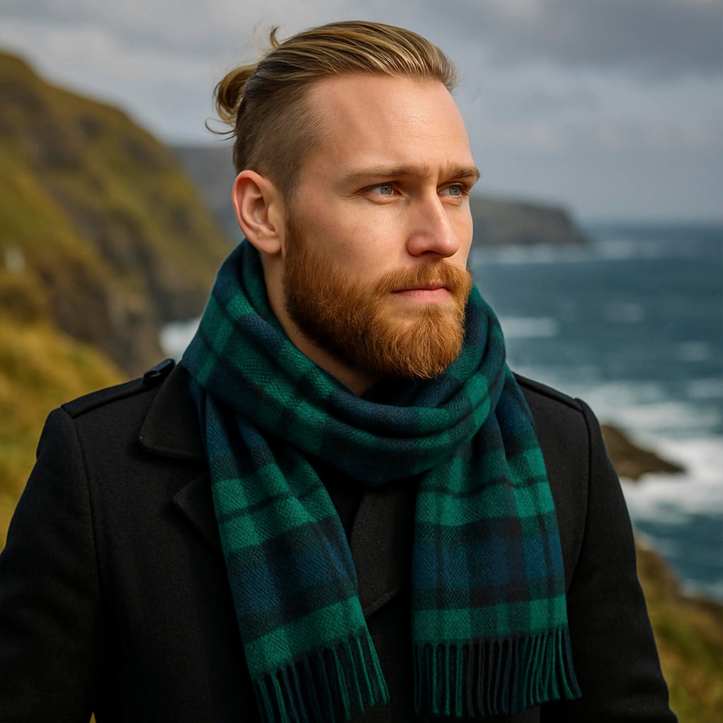 Biddy Murphy 100% Irish Wool Scarf for Women & Men, Soft & Warm, Plaid Tartan, 9" x 78"