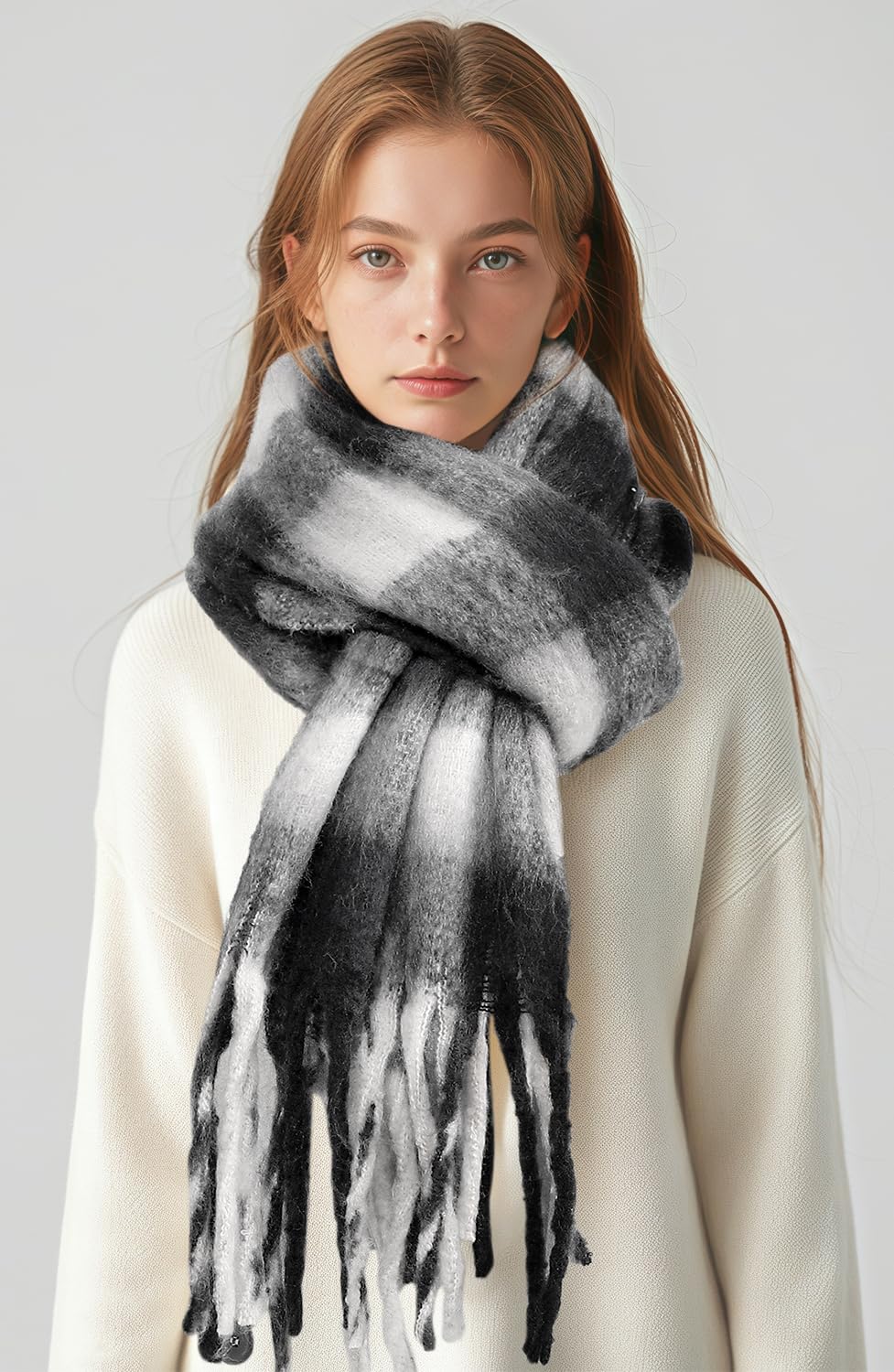 Passionbility Women's Winter Scarfs for Women, Mohair Vintage Scarf Large Chunky Scarf Cashmere Feel Blanket Wrap