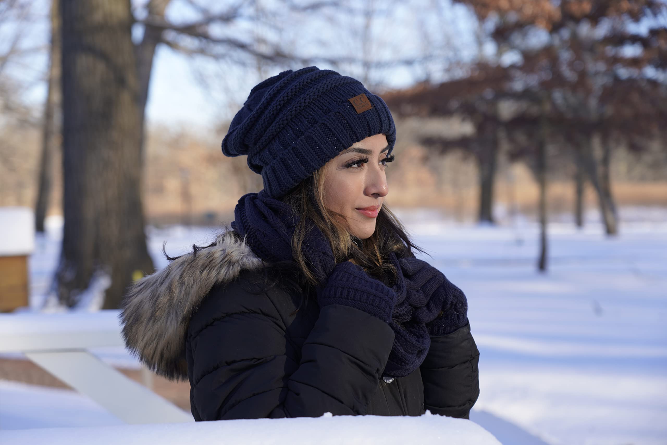 Funky Junque Hat Scarf Glove Set for Women – Matching Winter Set with Oversized Slouchy Beanie, Infinity Scarf & Cozy Gloves