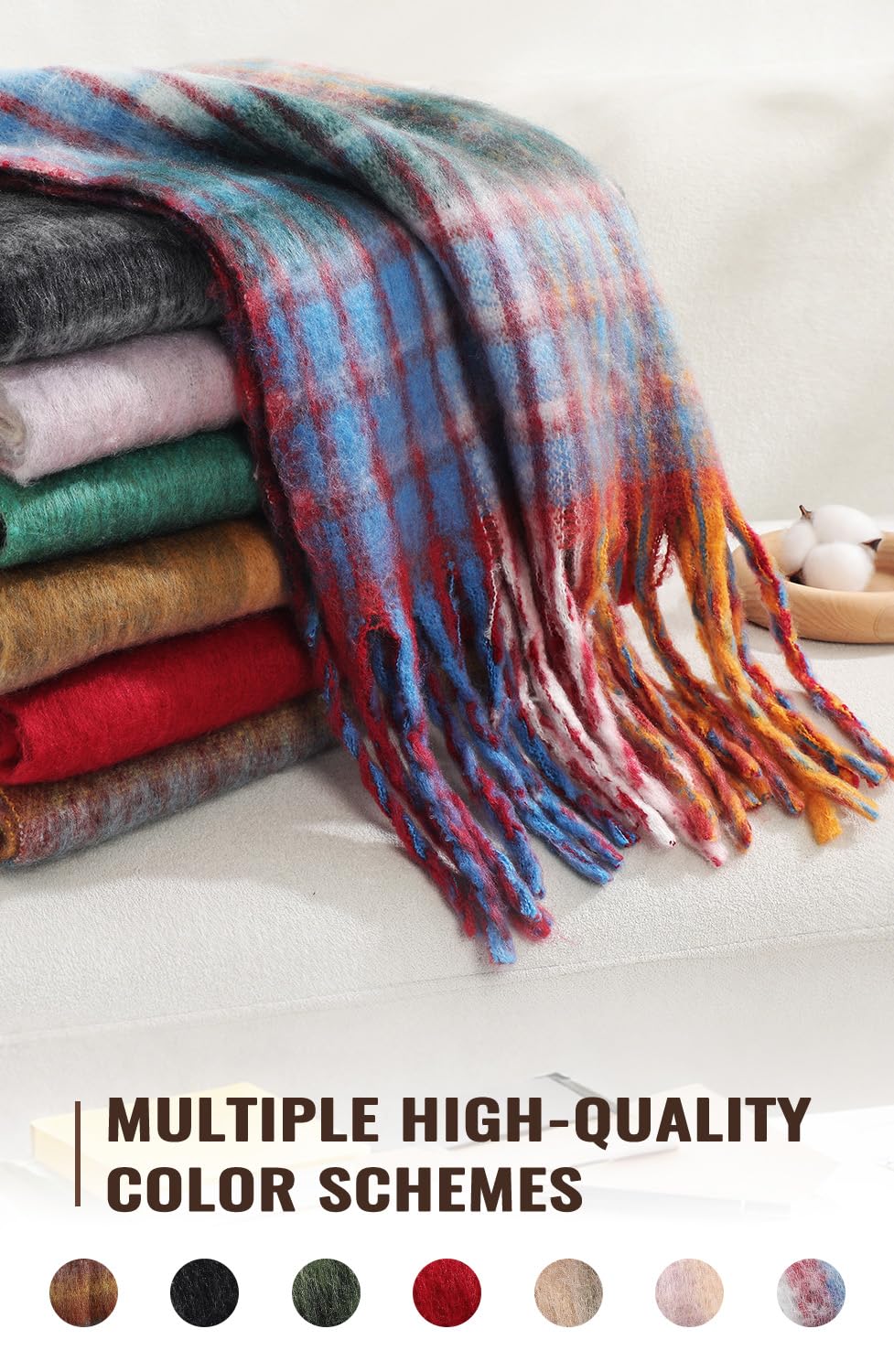 Passionbility Women's Winter Scarfs for Women, Mohair Vintage Scarf Large Chunky Scarf Cashmere Feel Blanket Wrap