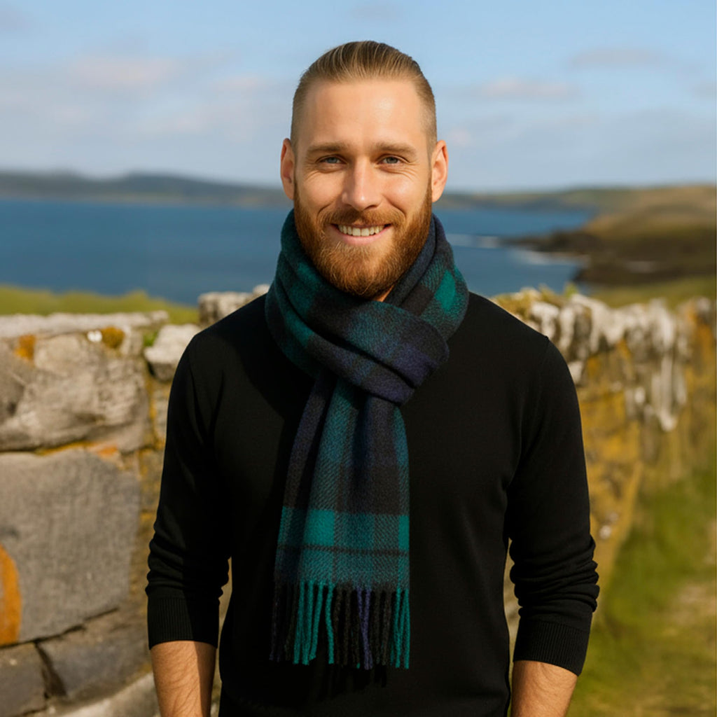 Biddy Murphy 100% Irish Wool Scarf for Women & Men, Soft & Warm, Plaid Tartan, 9" x 78"