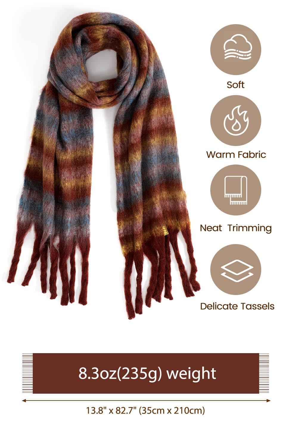 Passionbility Women's Winter Scarfs for Women, Mohair Vintage Scarf Large Chunky Scarf Cashmere Feel Blanket Wrap