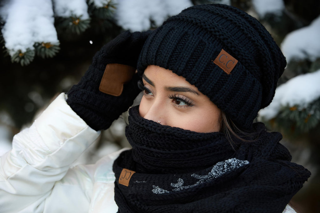 Funky Junque Hat Scarf Glove Set for Women – Matching Winter Set with Oversized Slouchy Beanie, Infinity Scarf & Cozy Gloves