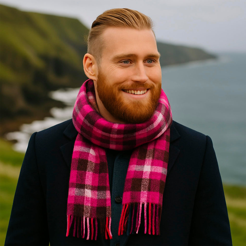 Biddy Murphy 100% Irish Wool Scarf for Women & Men, Soft & Warm, Plaid Tartan, 9" x 78"