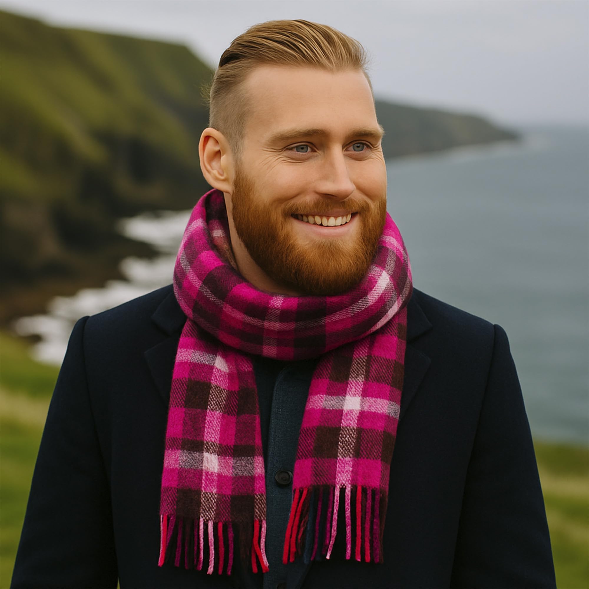 Biddy Murphy 100% Irish Wool Scarf for Women & Men, Soft & Warm, Plaid Tartan, 9" x 78"