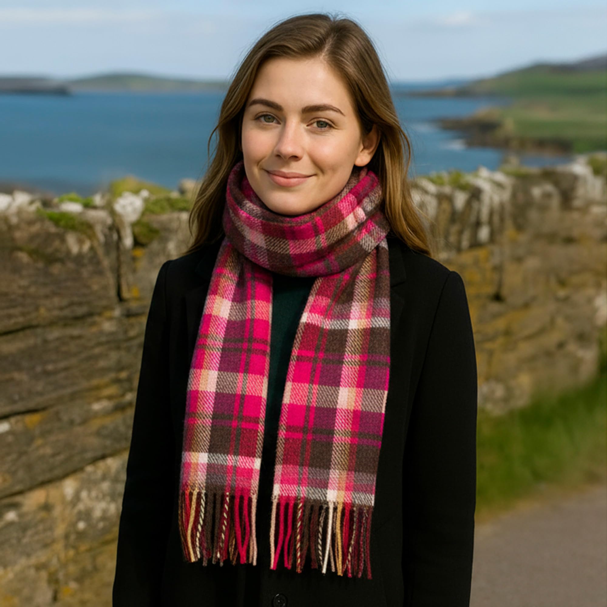 Biddy Murphy 100% Irish Wool Scarf for Women & Men, Soft & Warm, Plaid Tartan, 9" x 78"