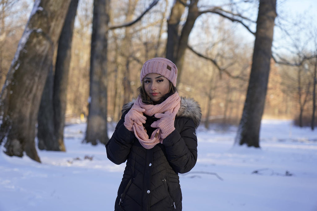 Funky Junque Hat Scarf Glove Set for Women – Matching Winter Set with Oversized Slouchy Beanie, Infinity Scarf & Cozy Gloves