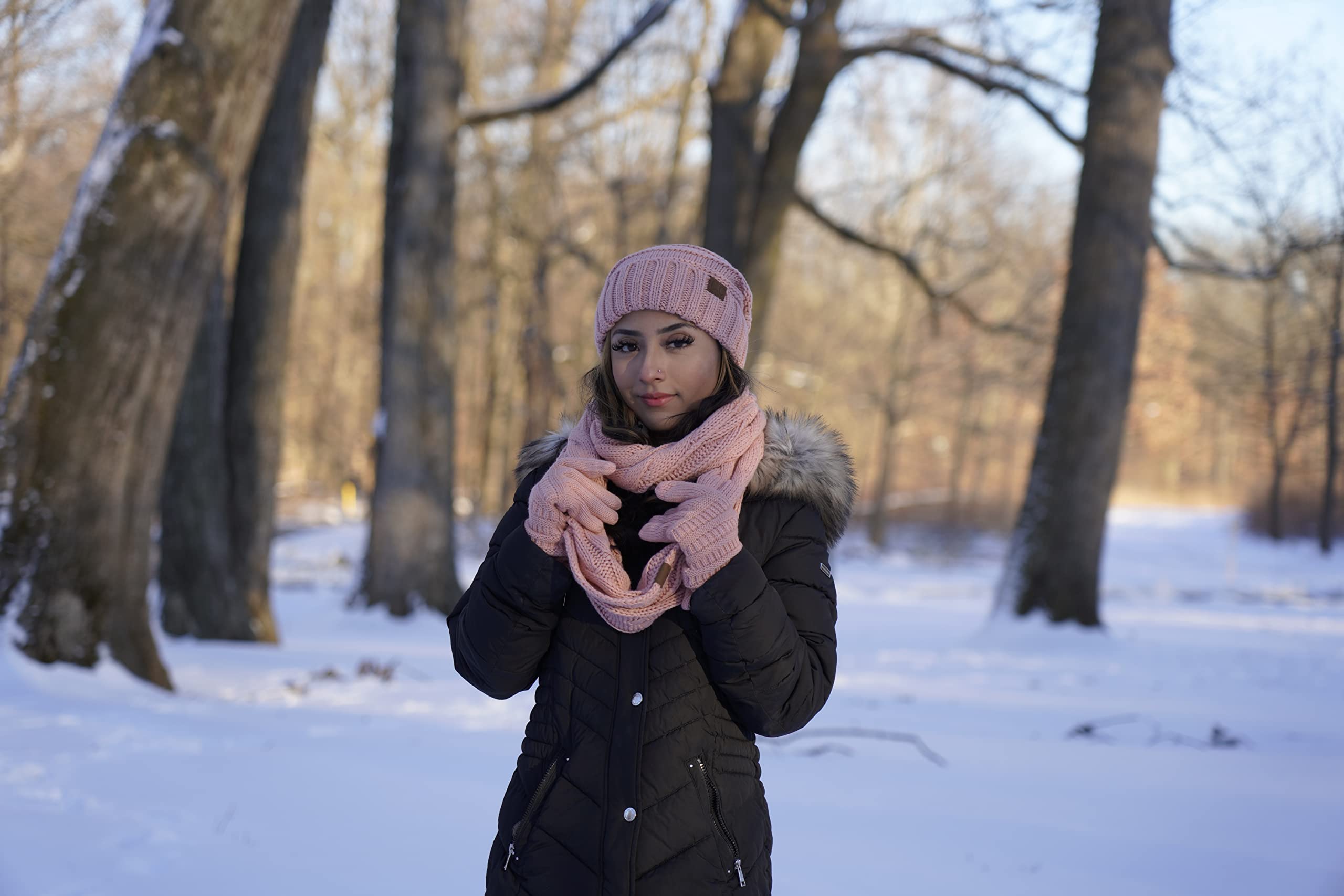 Funky Junque Hat Scarf Glove Set for Women – Matching Winter Set with Oversized Slouchy Beanie, Infinity Scarf & Cozy Gloves