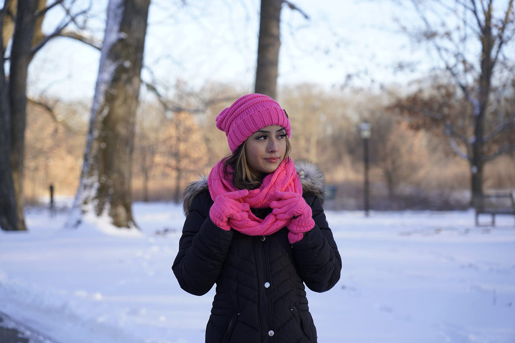 Funky Junque Hat Scarf Glove Set for Women – Matching Winter Set with Oversized Slouchy Beanie, Infinity Scarf & Cozy Gloves