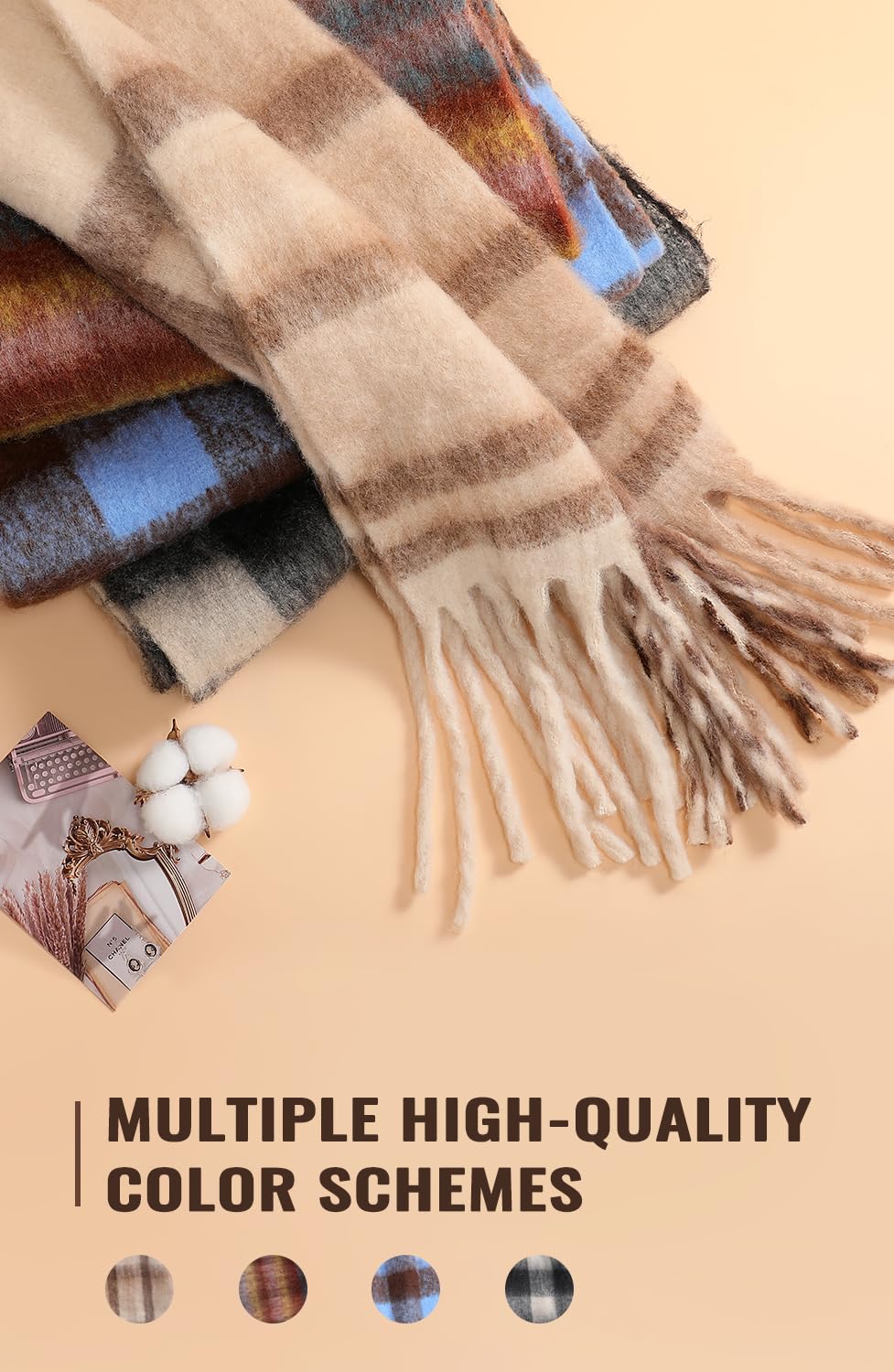 Passionbility Women's Winter Scarfs for Women, Mohair Vintage Scarf Large Chunky Scarf Cashmere Feel Blanket Wrap