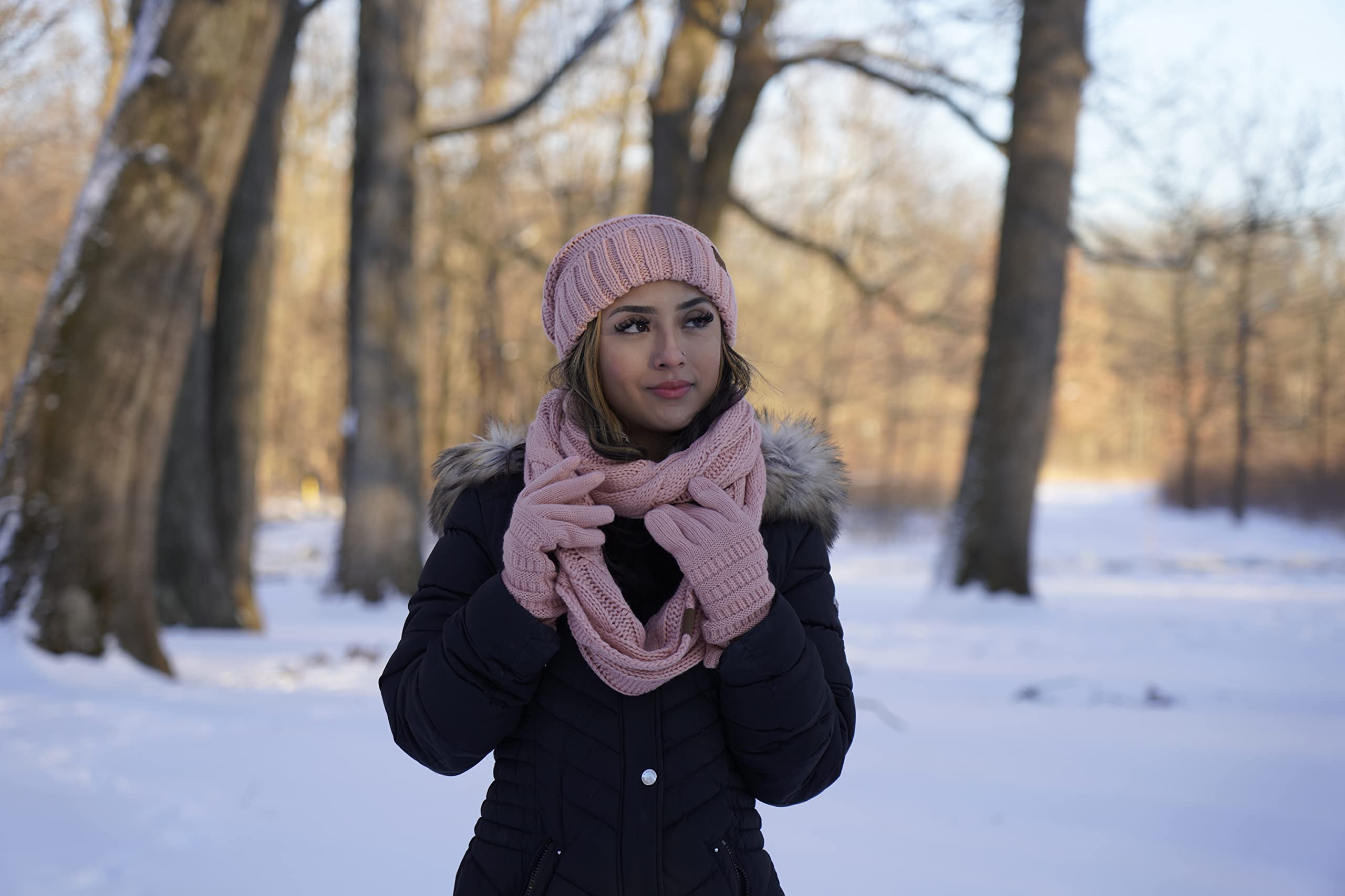 Funky Junque Hat Scarf Glove Set for Women – Matching Winter Set with Oversized Slouchy Beanie, Infinity Scarf & Cozy Gloves