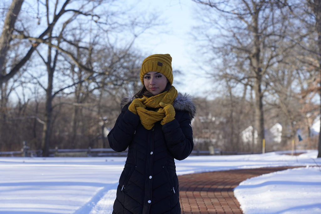 Funky Junque Hat Scarf Glove Set for Women – Matching Winter Set with Oversized Slouchy Beanie, Infinity Scarf & Cozy Gloves