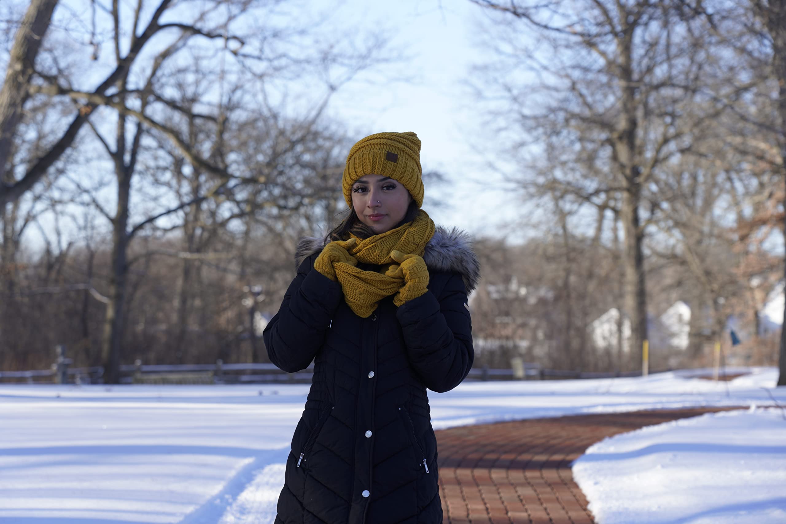 Funky Junque Hat Scarf Glove Set for Women – Matching Winter Set with Oversized Slouchy Beanie, Infinity Scarf & Cozy Gloves