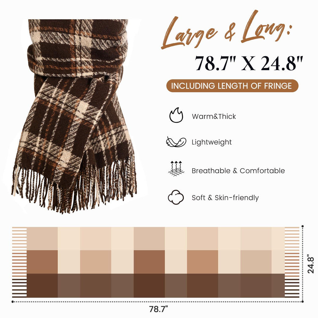 Winter Scarf for Women, Fashion Plaid Blanket Scarves with Fringe, Long Soft Scarf Shawl Wraps