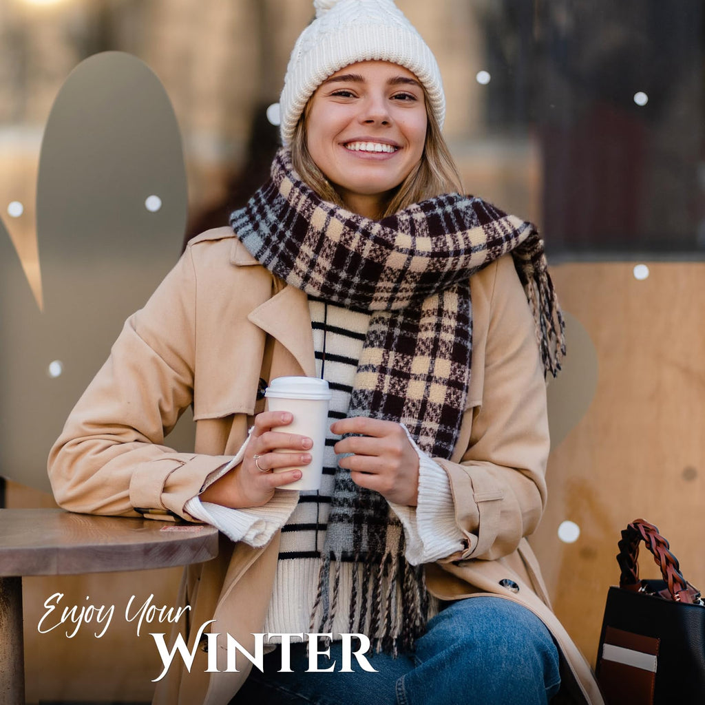 Winter Scarf for Women, Fashion Plaid Blanket Scarves with Fringe, Long Soft Scarf Shawl Wraps