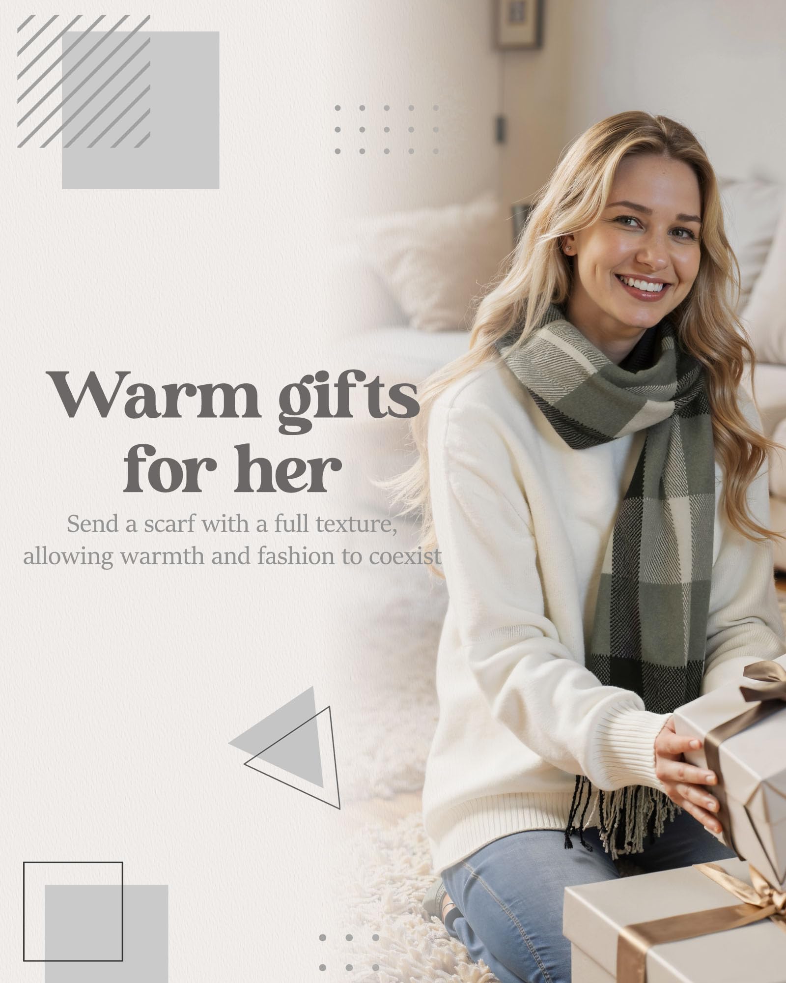 YSense Winter Scarf for Women, Fashion Long Plaid Scarves Warm Big Tartan Blanket Wrap Shawl Ladies Gifts