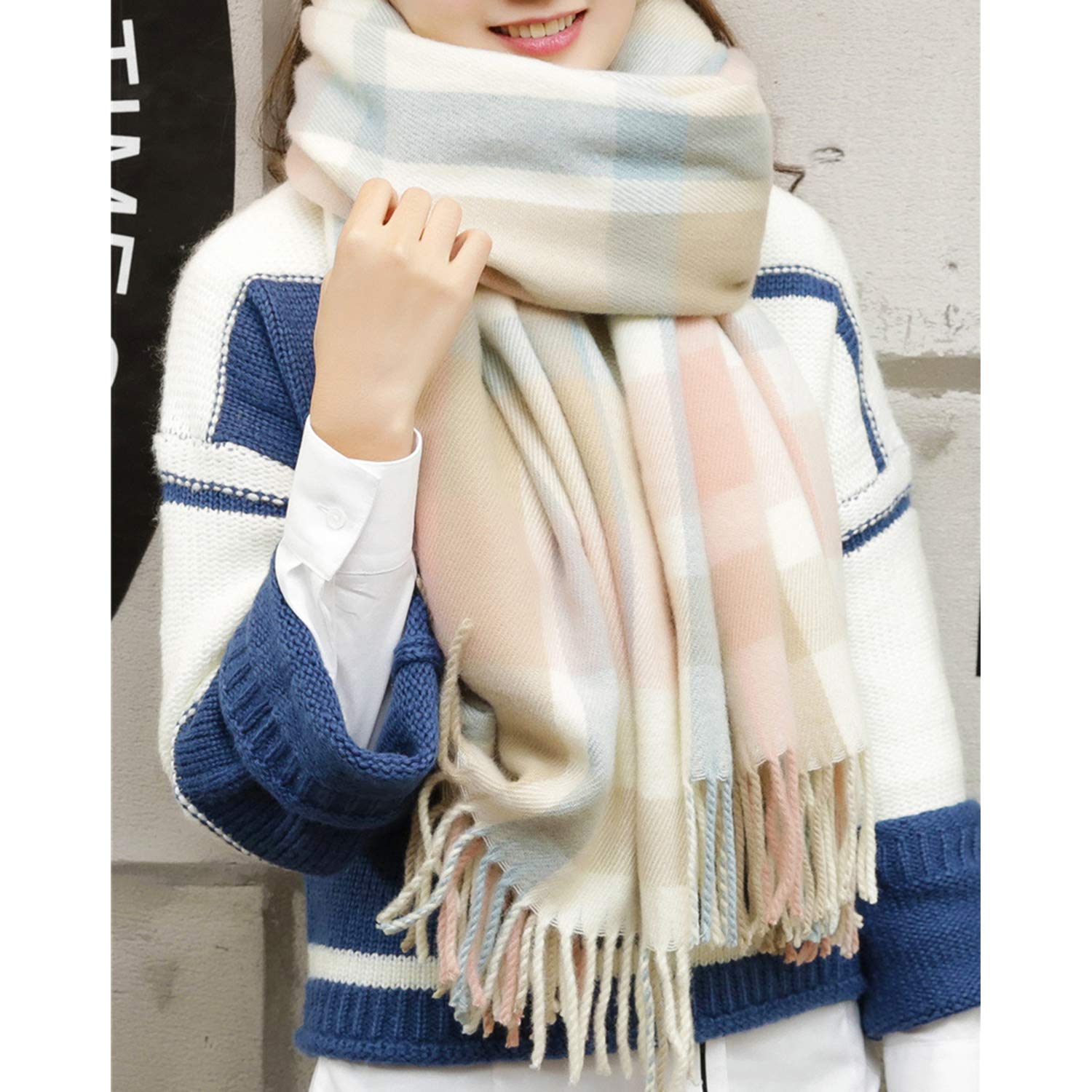 YSense Winter Scarf for Women, Fashion Long Plaid Scarves Warm Big Tartan Blanket Wrap Shawl Ladies Gifts