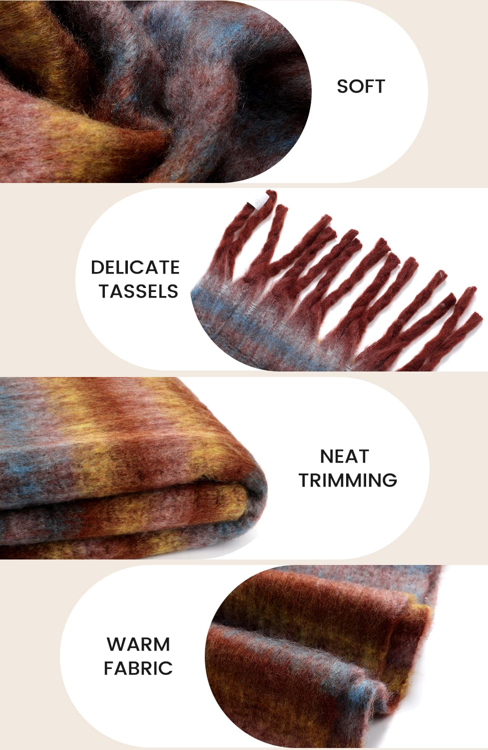 Passionbility Women's Winter Scarfs for Women, Mohair Vintage Scarf Large Chunky Scarf Cashmere Feel Blanket Wrap