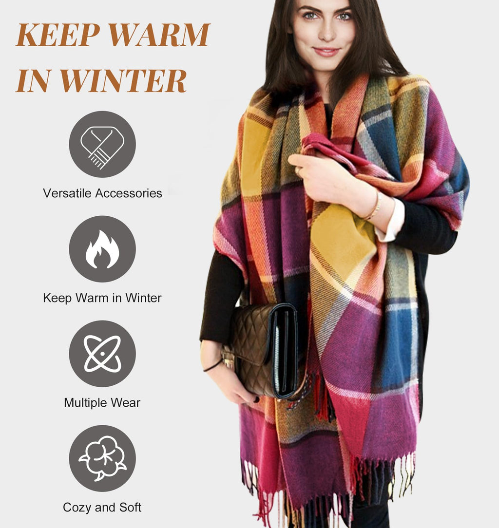 YSense Winter Scarf for Women, Fashion Long Plaid Scarves Warm Big Tartan Blanket Wrap Shawl Ladies Gifts